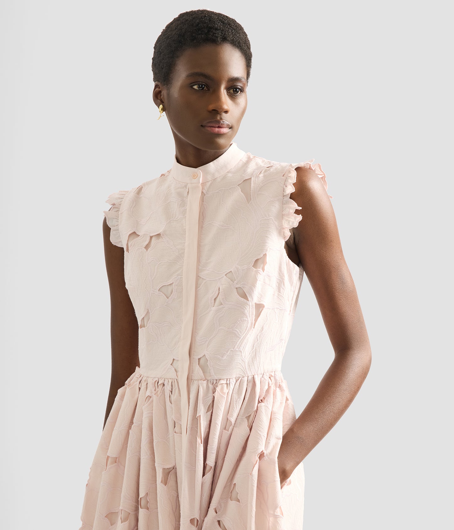 Floral Cutwork Sleeveless Midi Dress