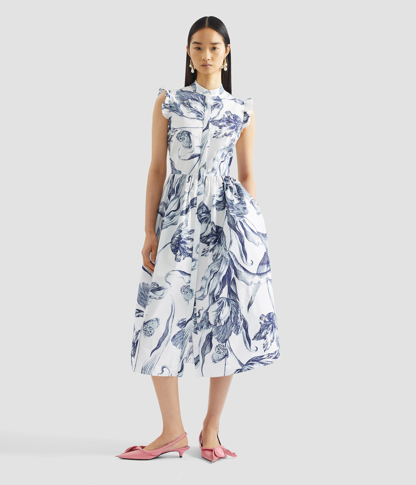 Floral Print Sleeveless Shirt Dress