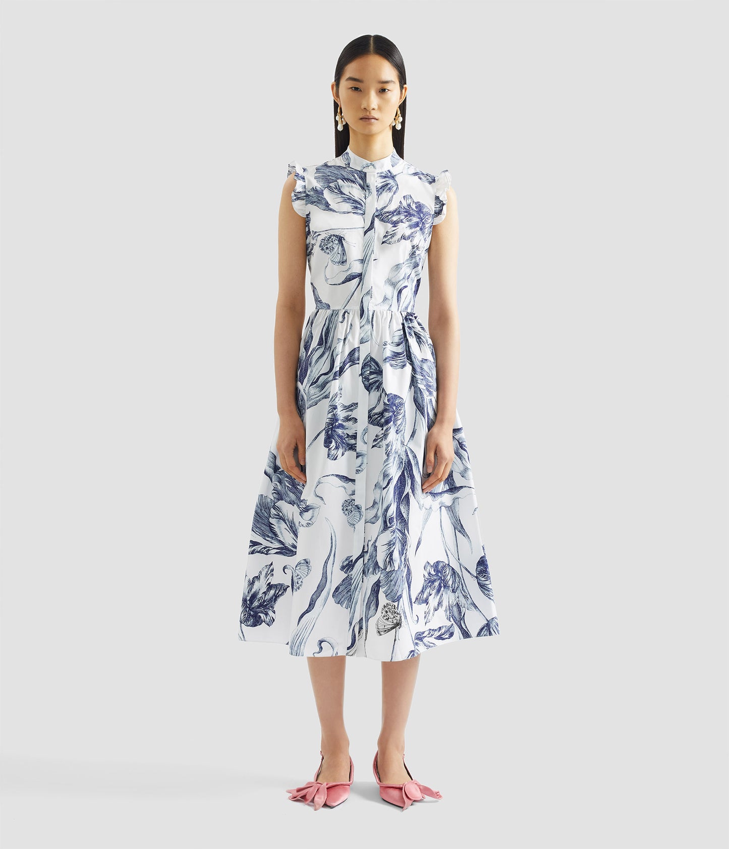 Floral Print Sleeveless Shirt Dress