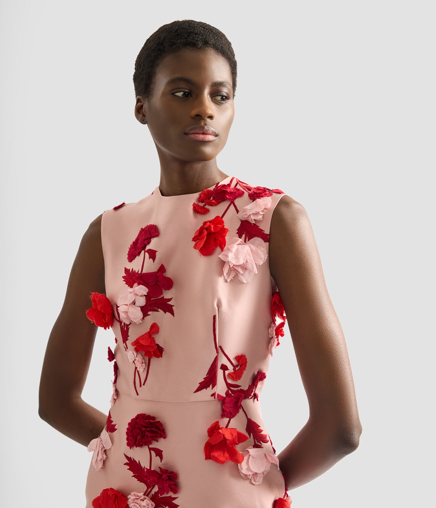 Floral Embroidered Mikado Sleeveless Midi Dress