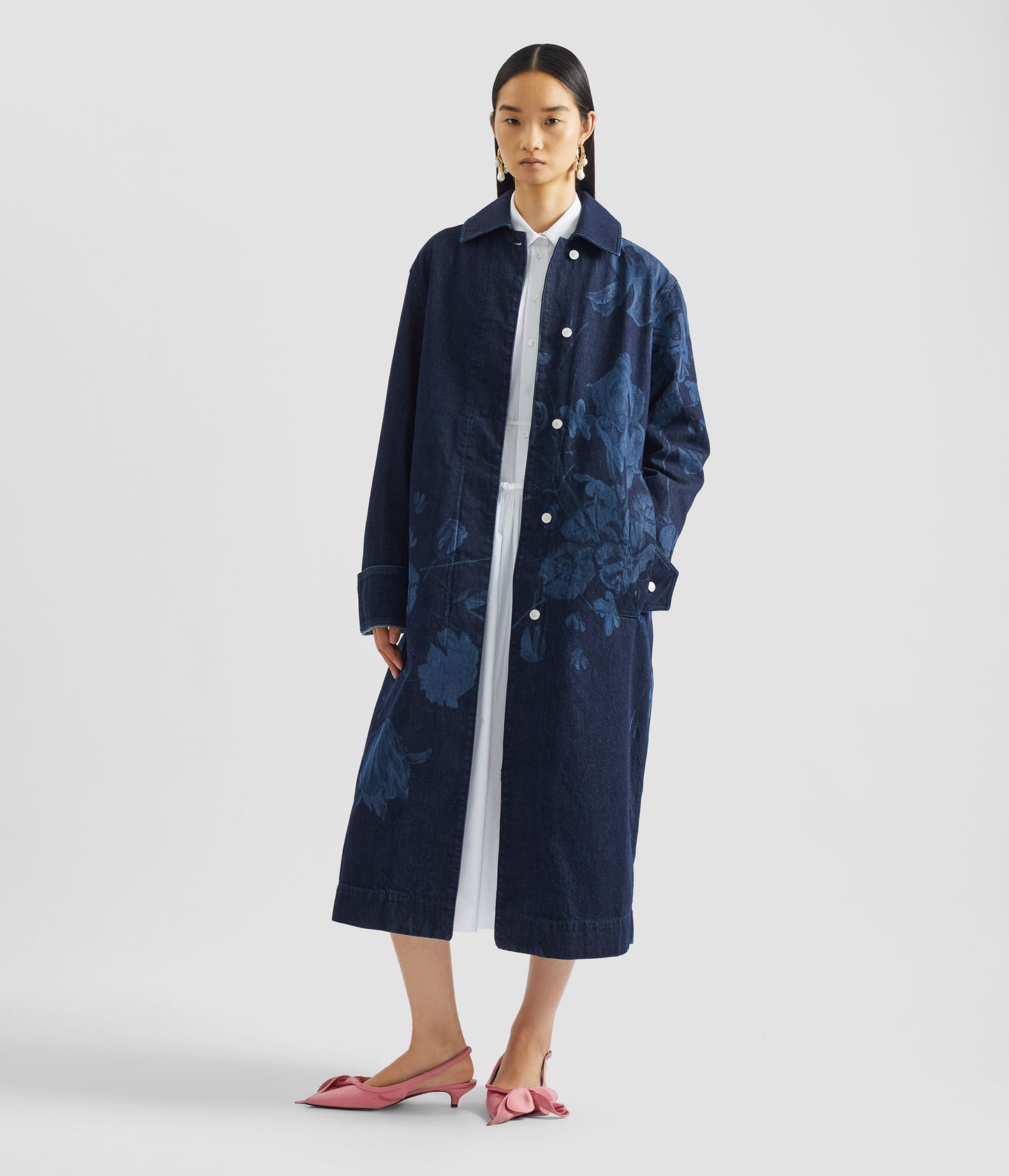 Floral Print Denim Coat