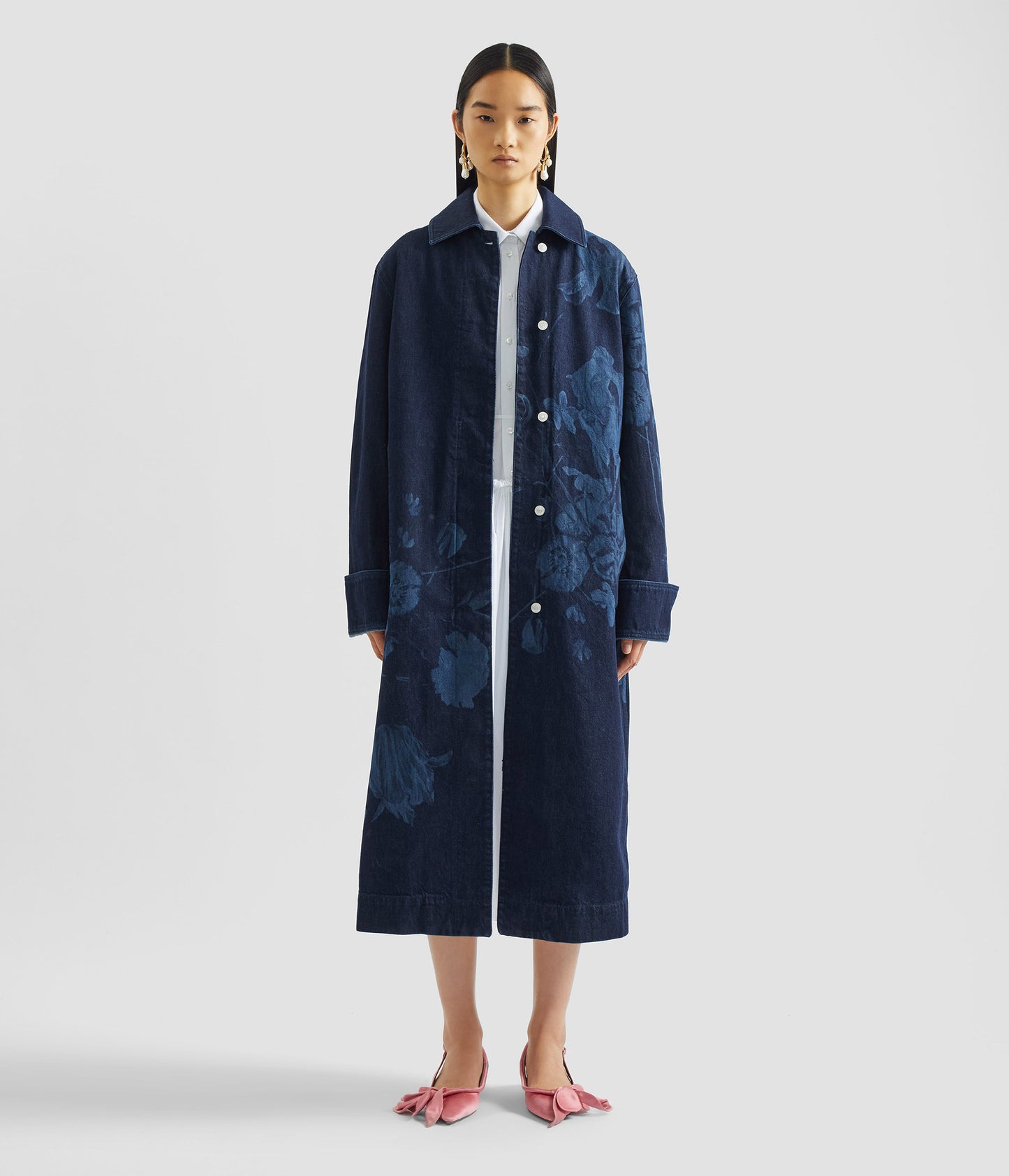 Floral Print Denim Coat