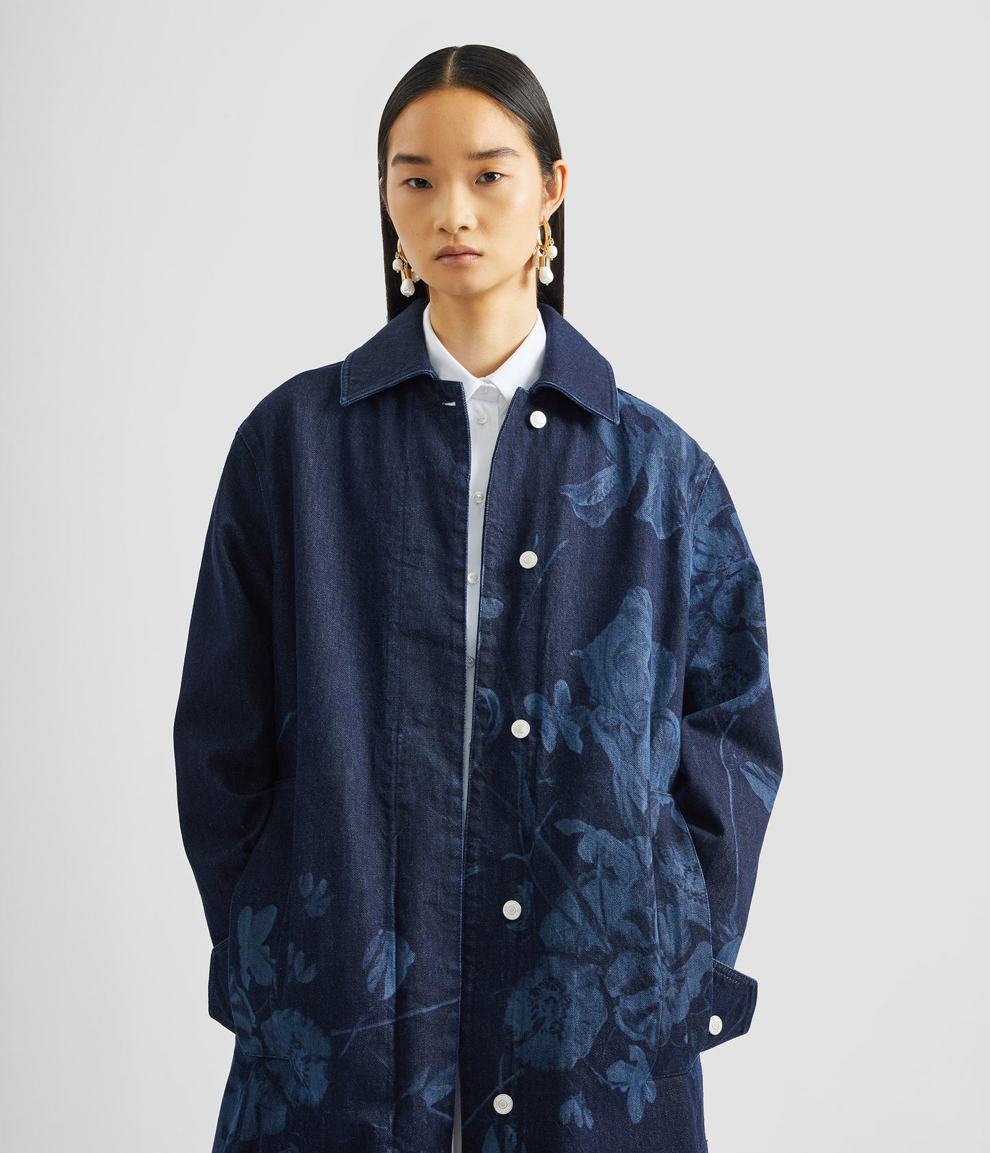 Floral Print Denim Coat