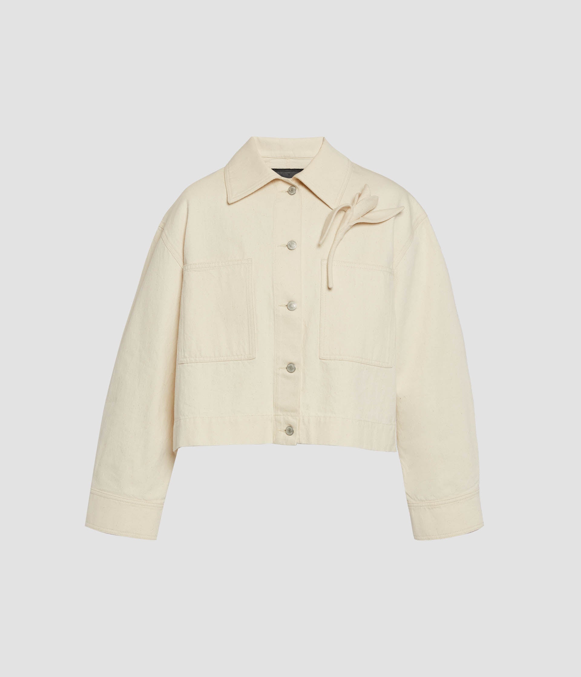 Floral Appliqué Denim Cropped Jacket