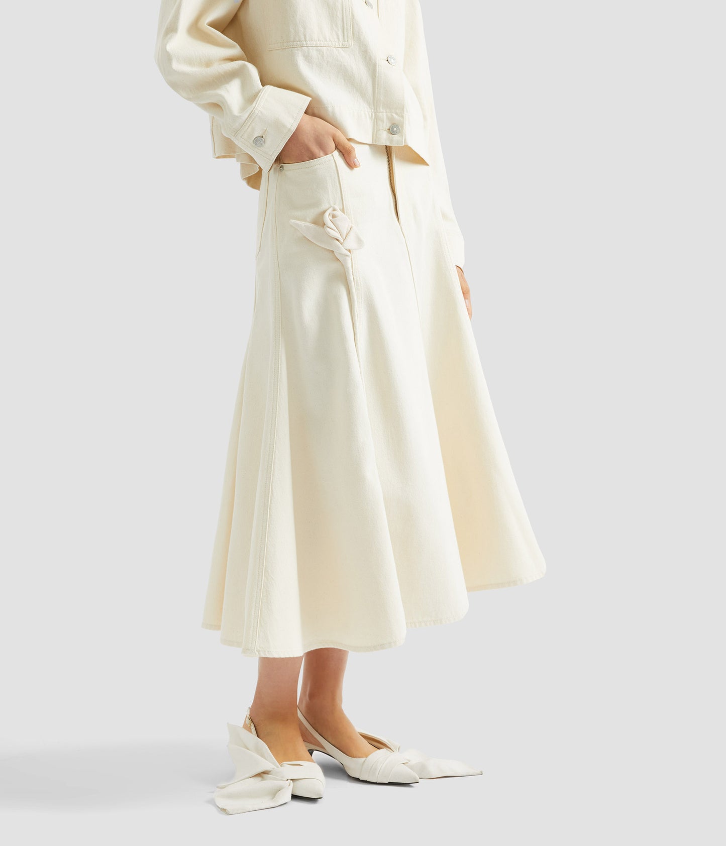 Denim Flared Midi Skirt