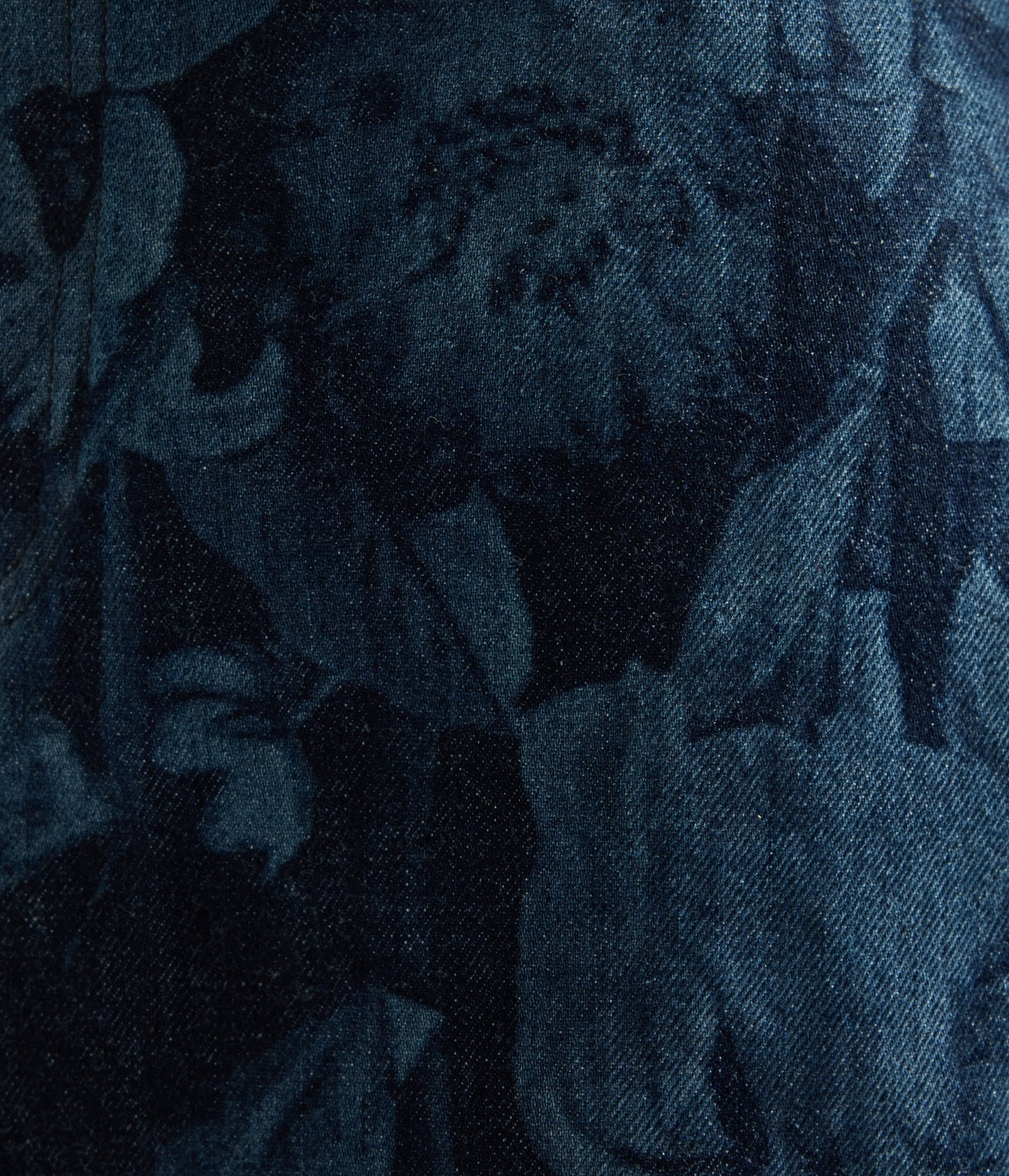 Printed Denim Flared Midi Skirt