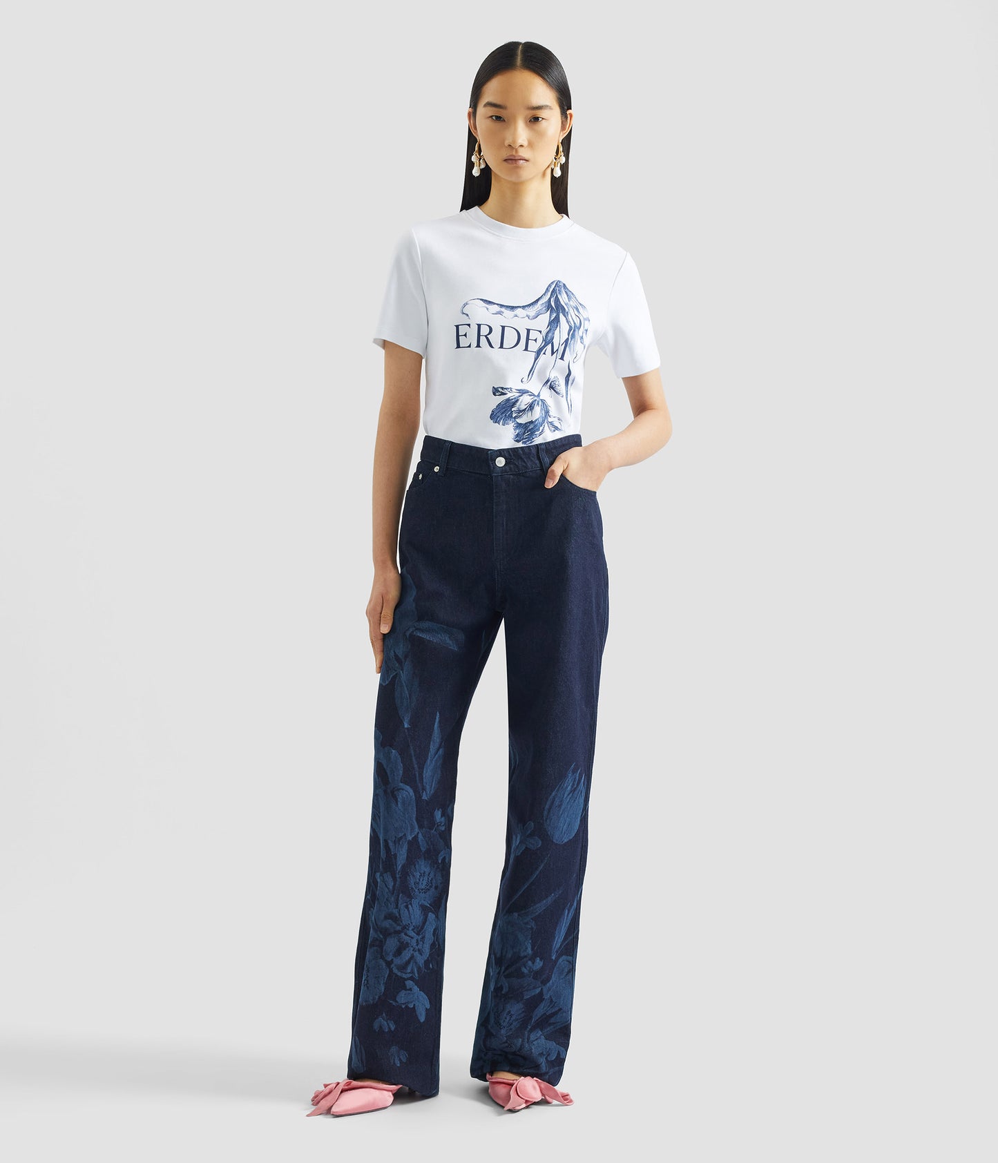 Printed Denim Straight Trouser