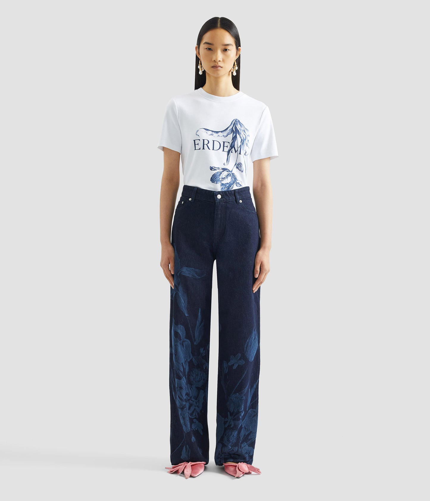 Printed Denim Straight Trouser