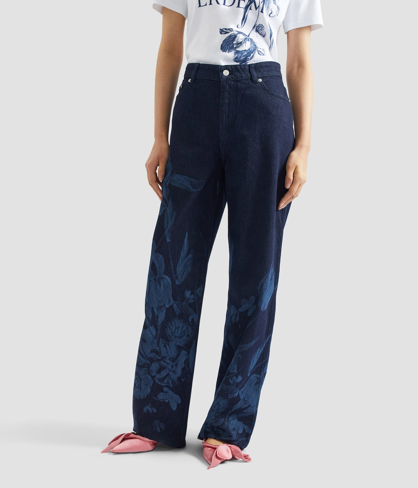 Printed Denim Straight Trouser