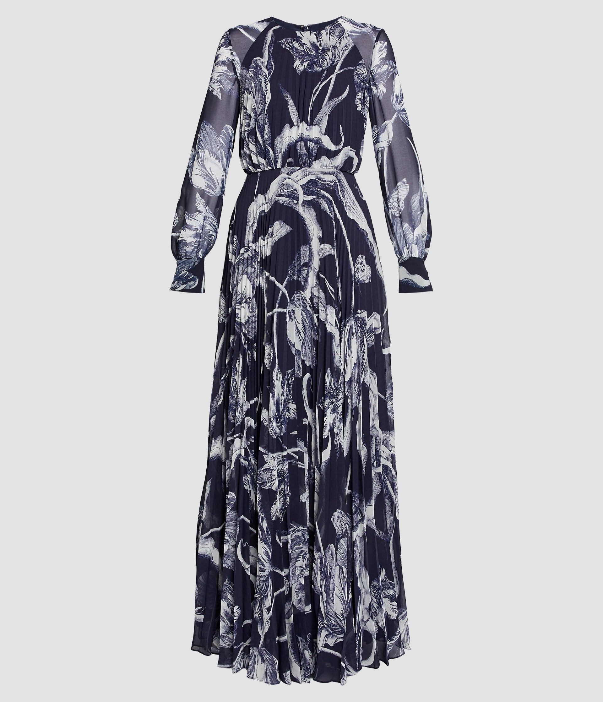 Floral Print Voile Long Sleeve Gown