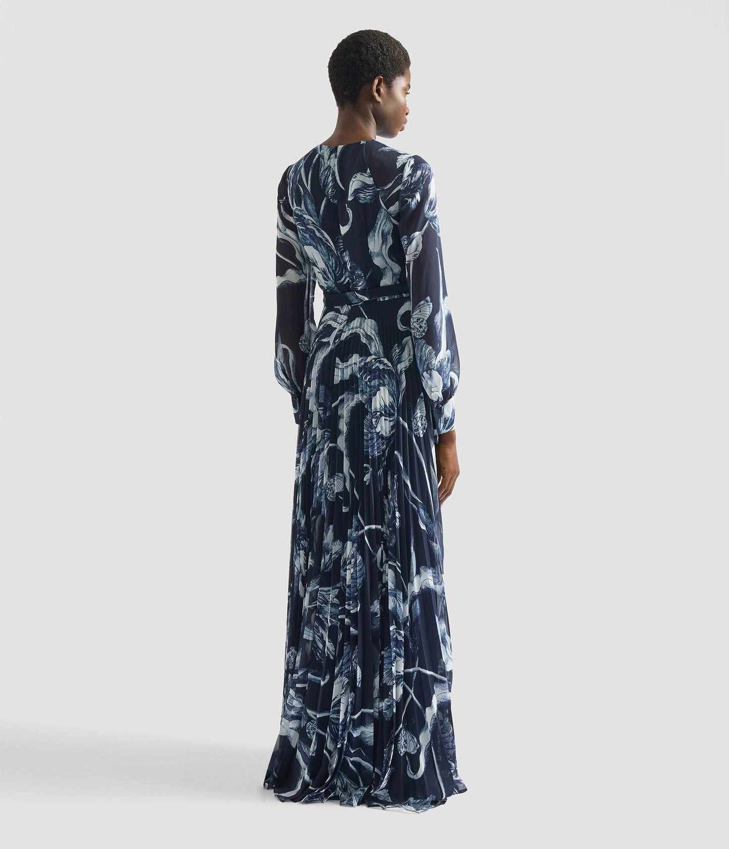 Floral Print Voile Long Sleeve Gown