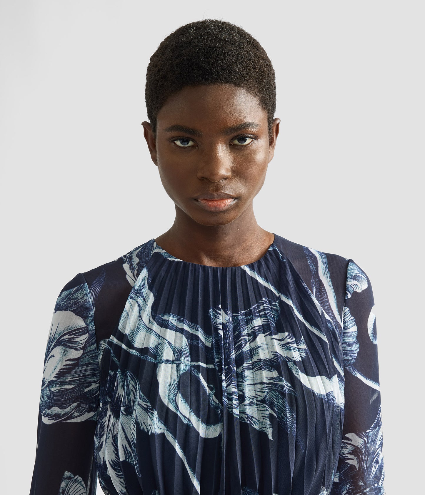 Floral Print Voile Long Sleeve Gown