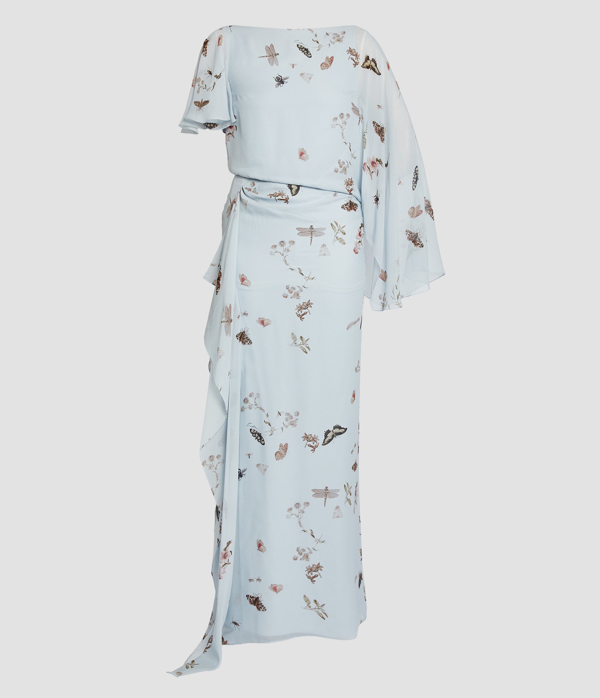 Printed Silk Voile Short Sleeve Gown