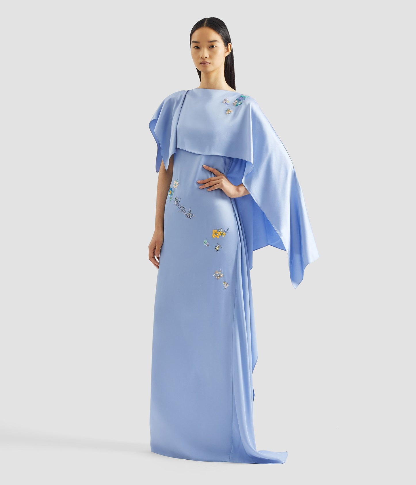 Embellished Satin Cady Draped Gown