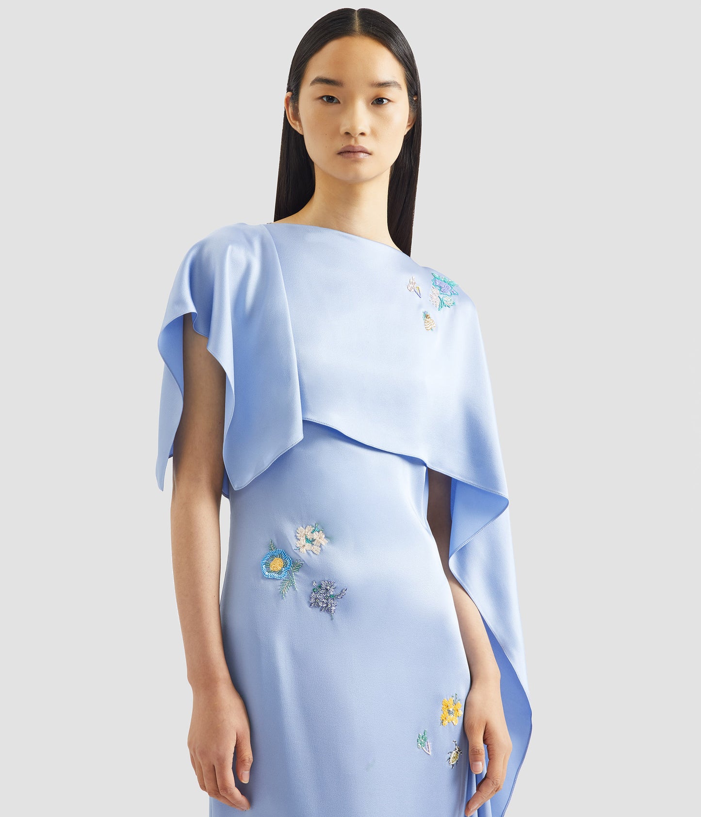 Embellished Satin Cady Draped Gown