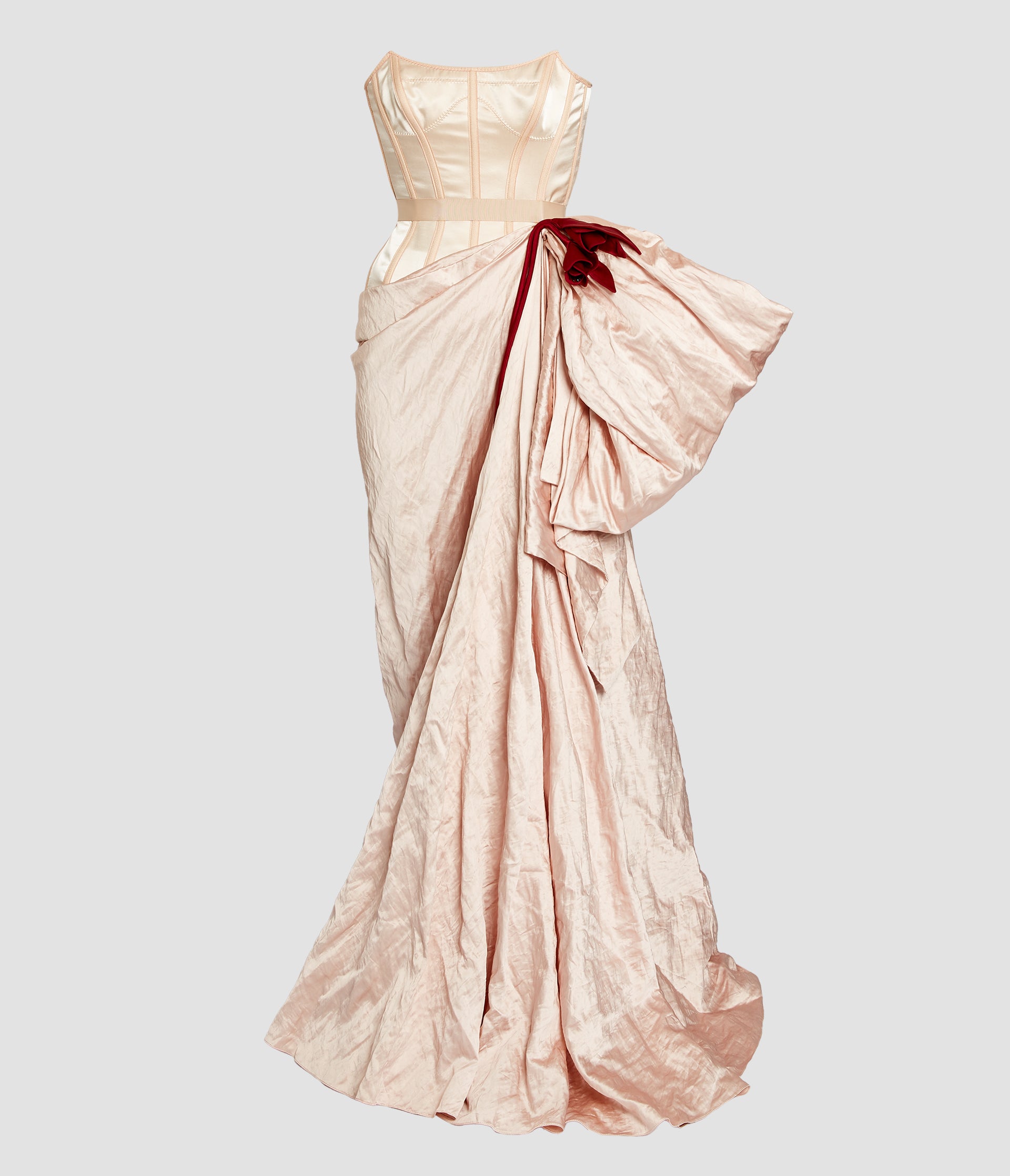 Embroidered Textured Satin Sleeveless Gown