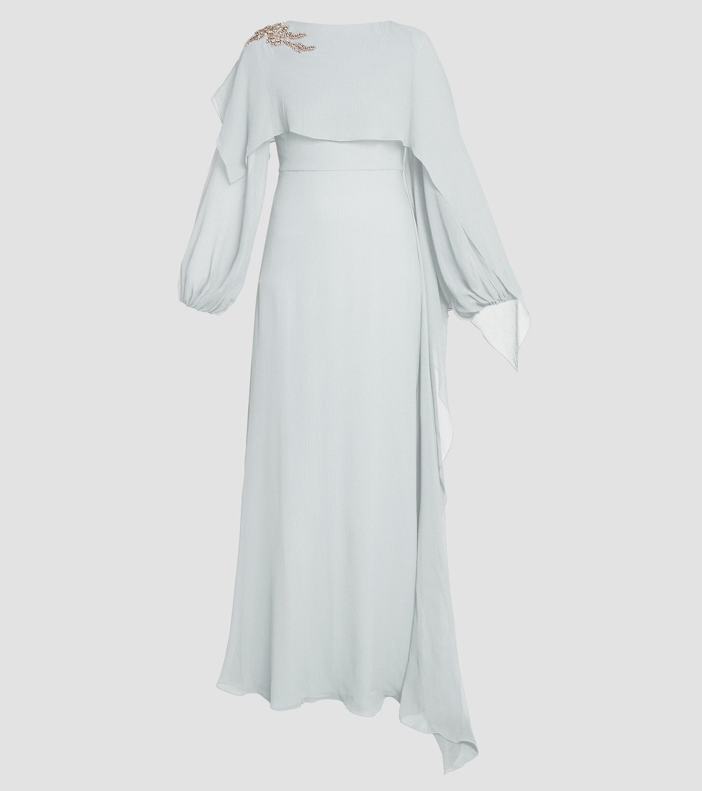 Embellished Silk Creponne Long Sleeve Gown