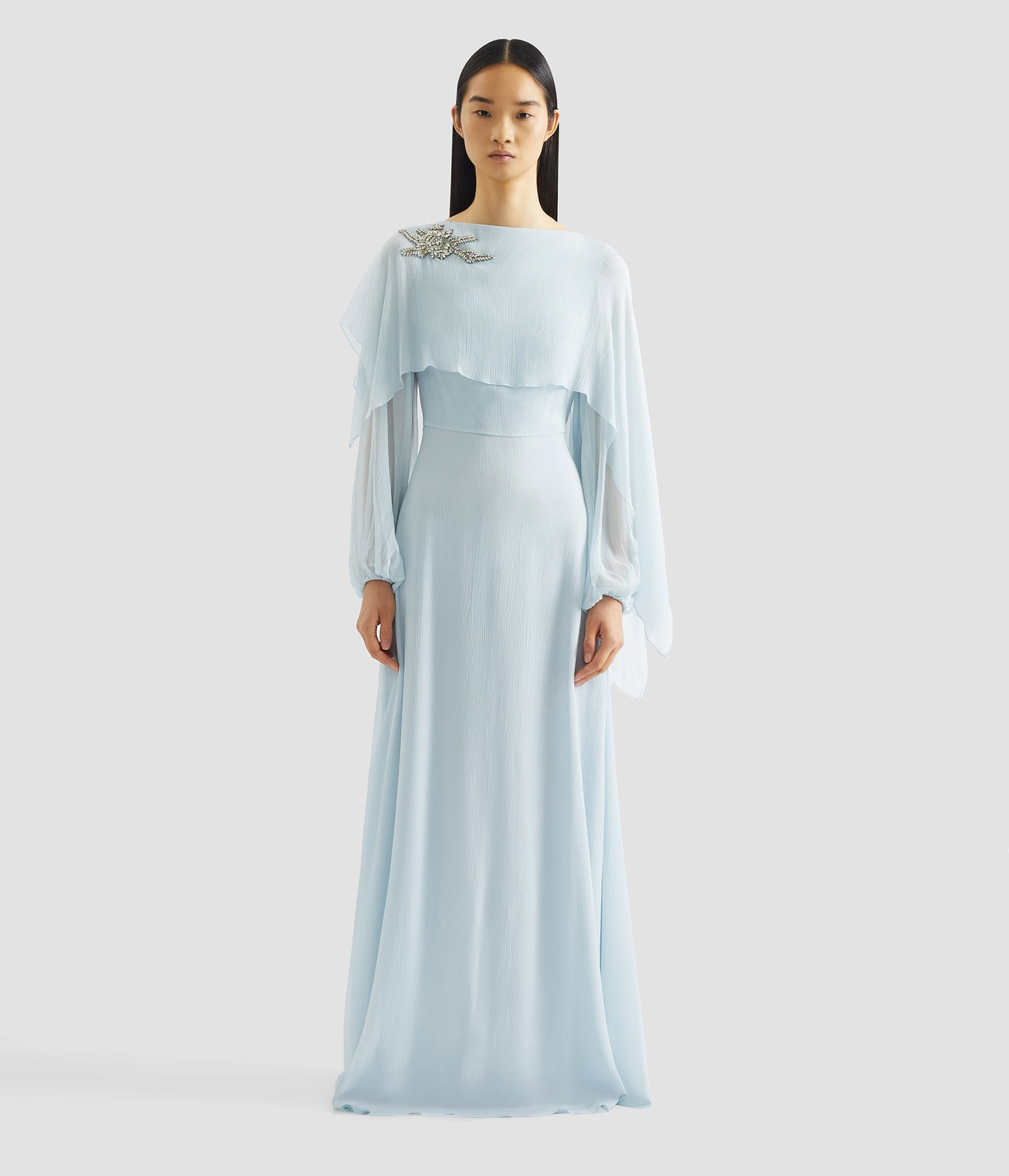 Embellished Silk Creponne Long Sleeve Gown