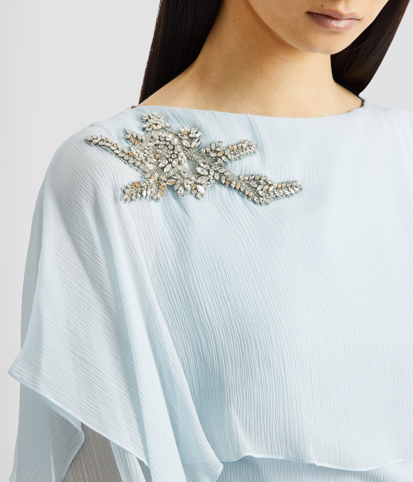 Embellished Silk Creponne Long Sleeve Gown