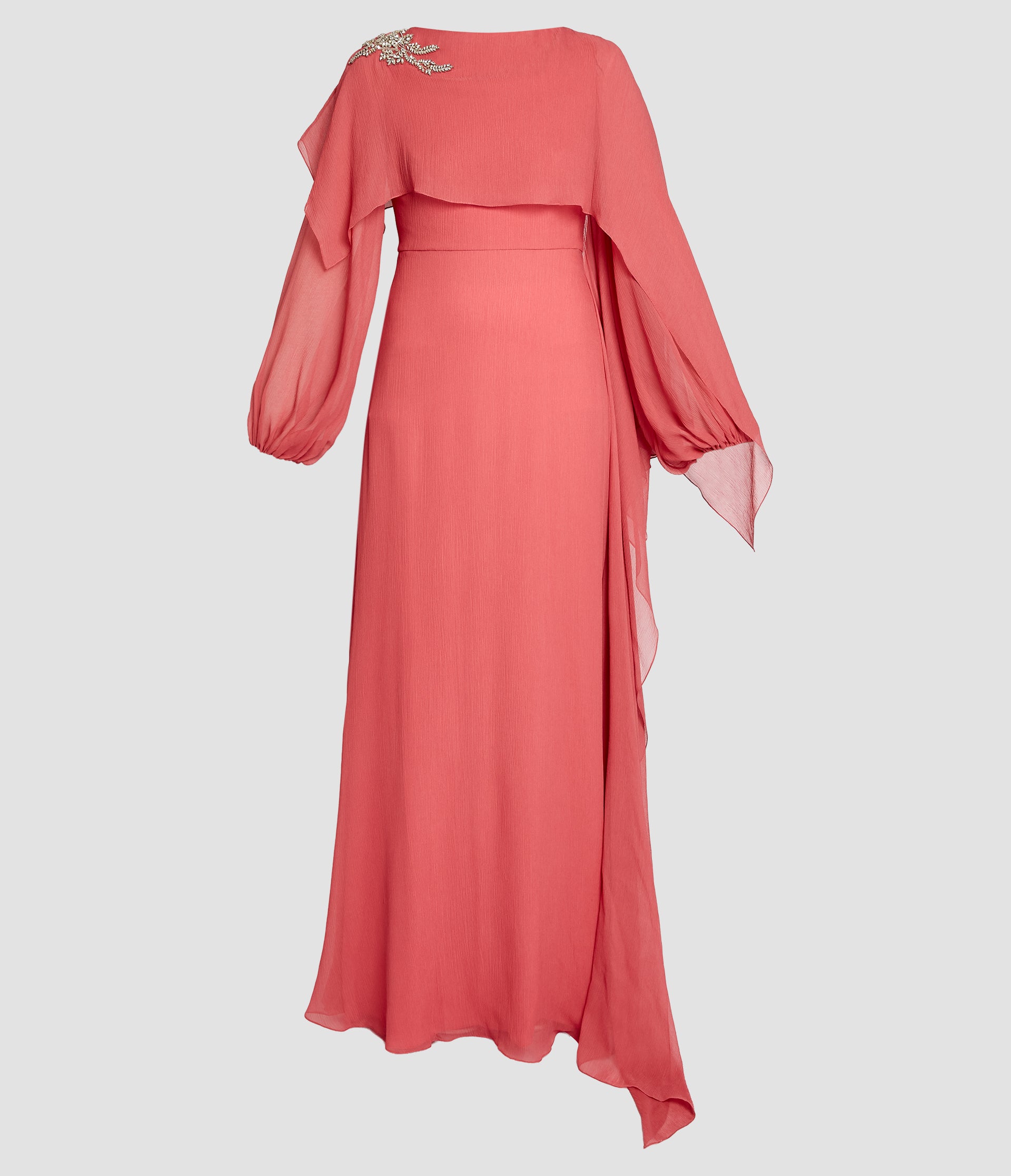 Embellished Silk Creponne Long Sleeve Gown