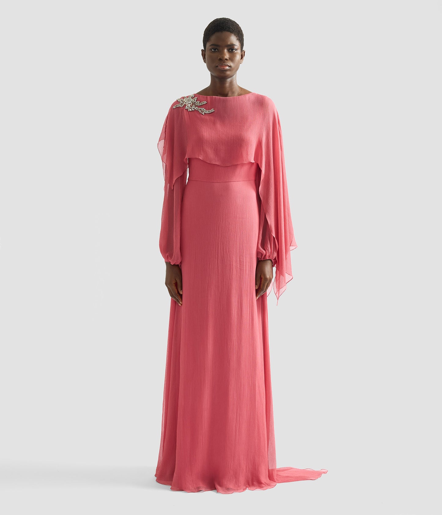 Embellished Silk Creponne Long Sleeve Gown