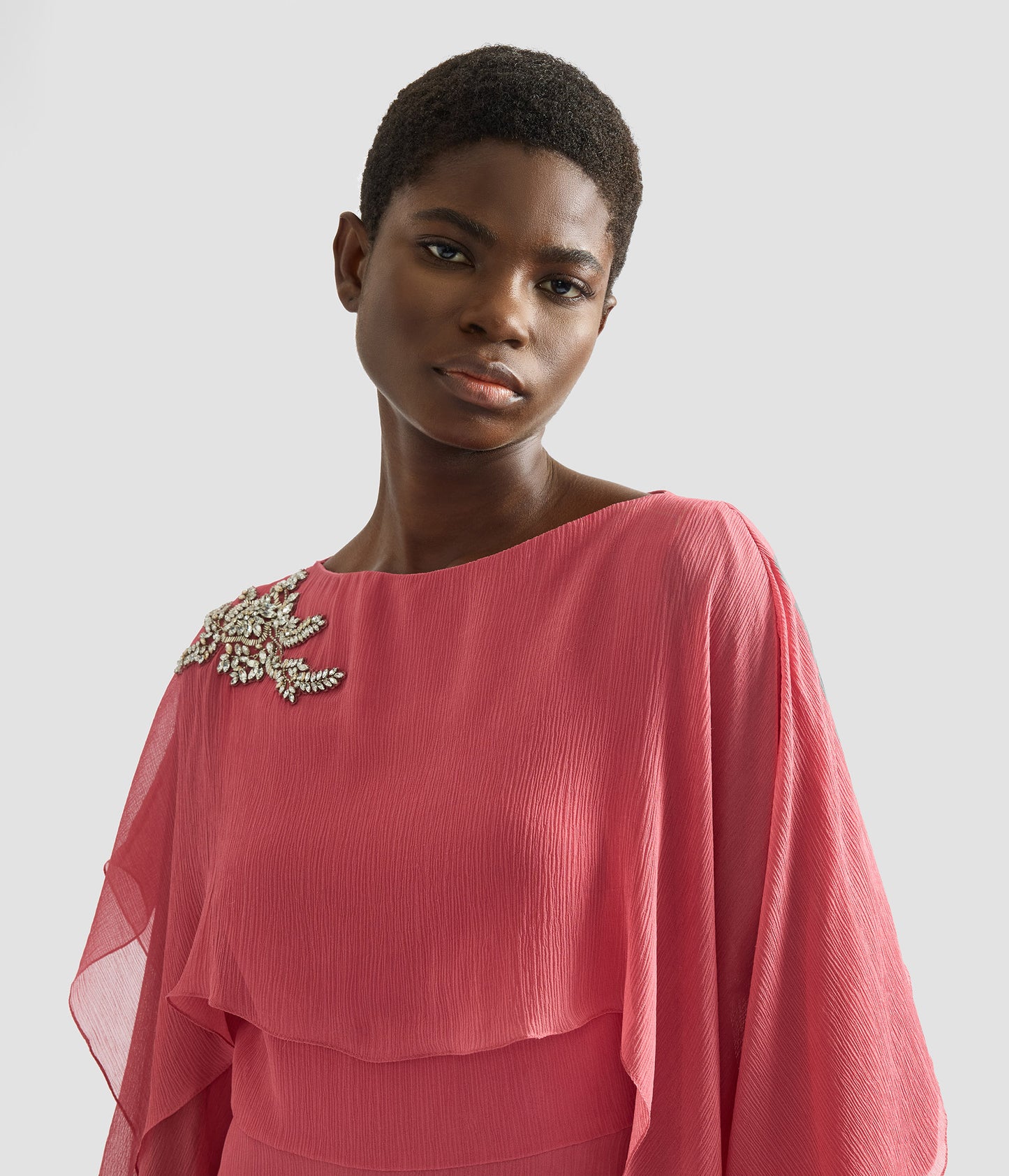 Embellished Silk Creponne Long Sleeve Gown