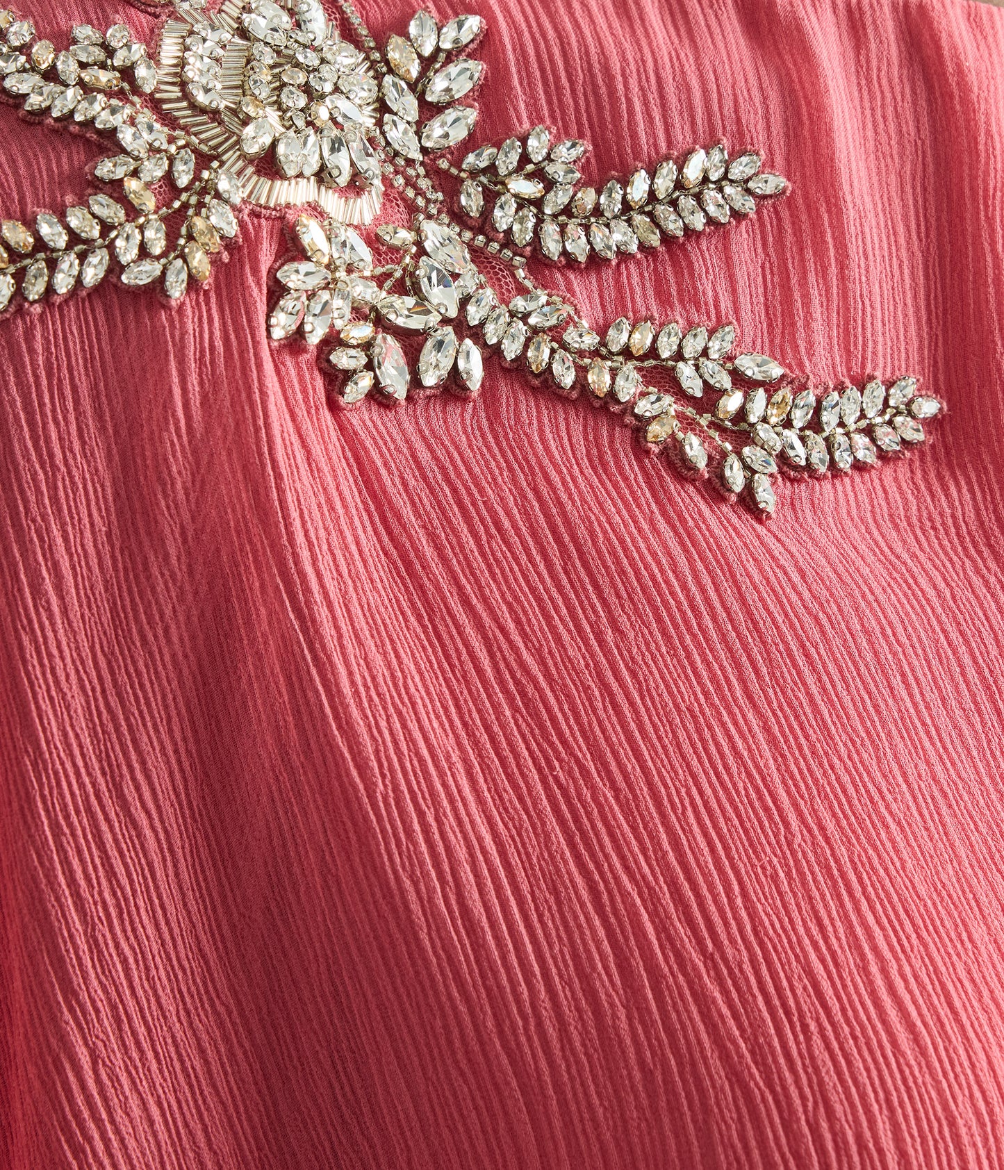 Embellished Silk Creponne Long Sleeve Gown