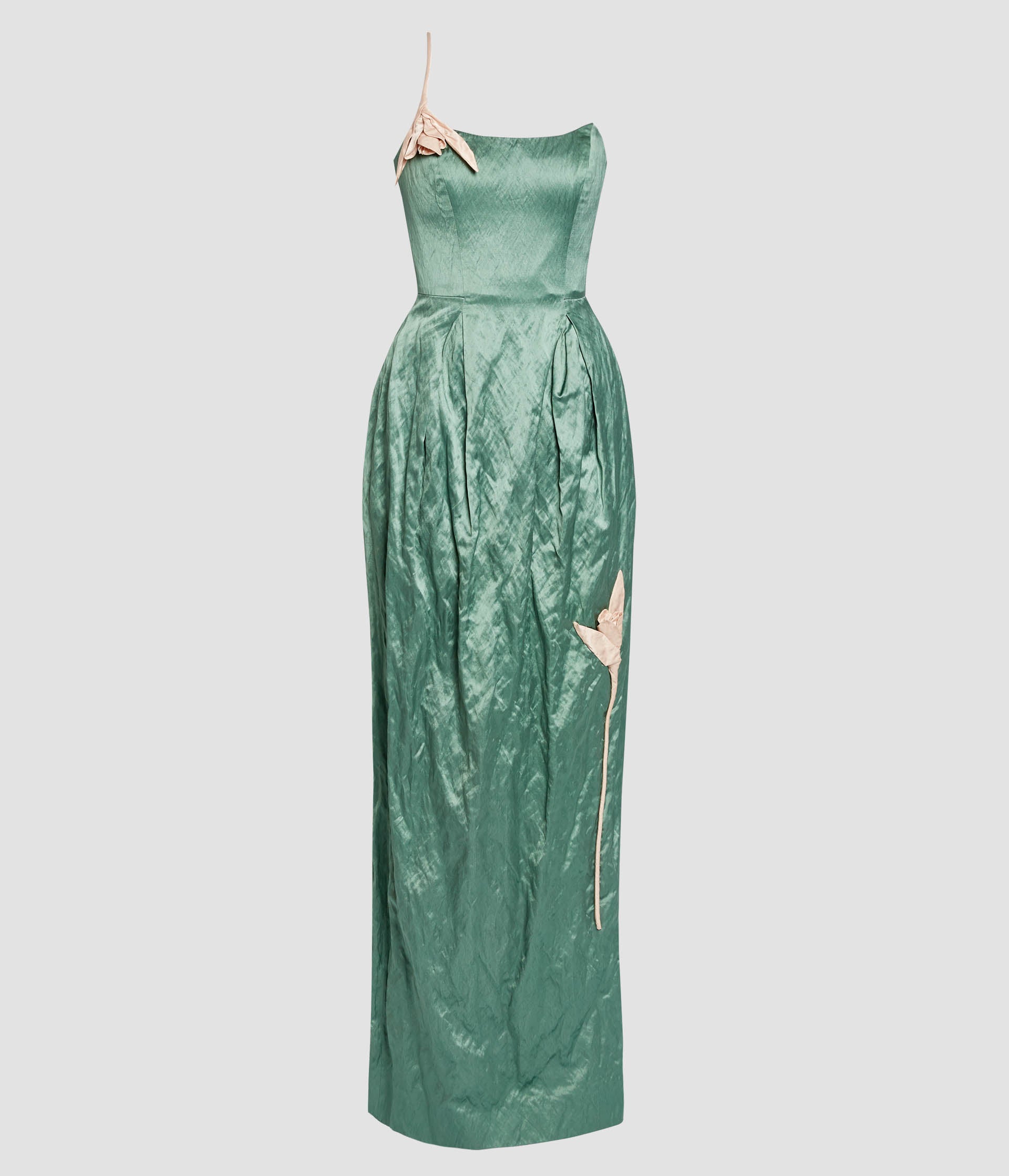 Embroidered Textured Satin Sleeveless Gown
