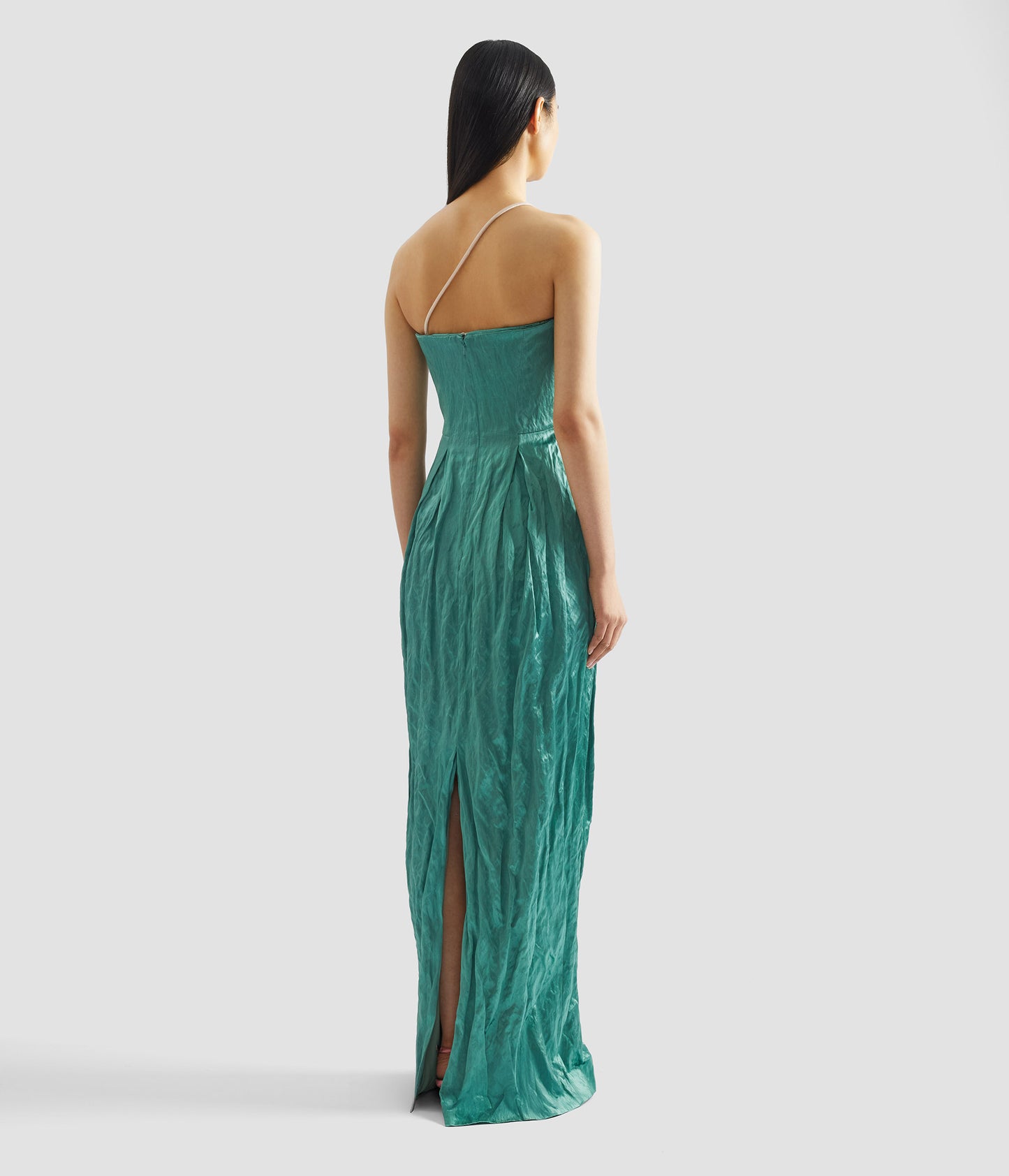Embroidered Textured Satin Sleeveless Gown