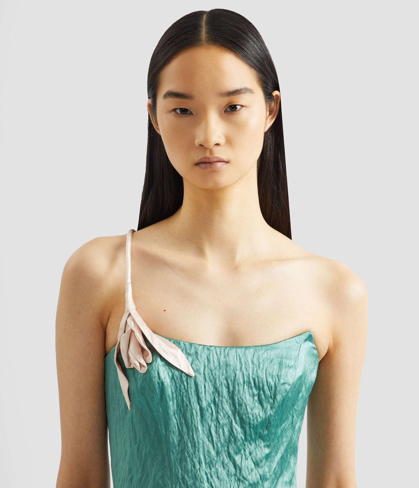 Embroidered Textured Satin Sleeveless Gown