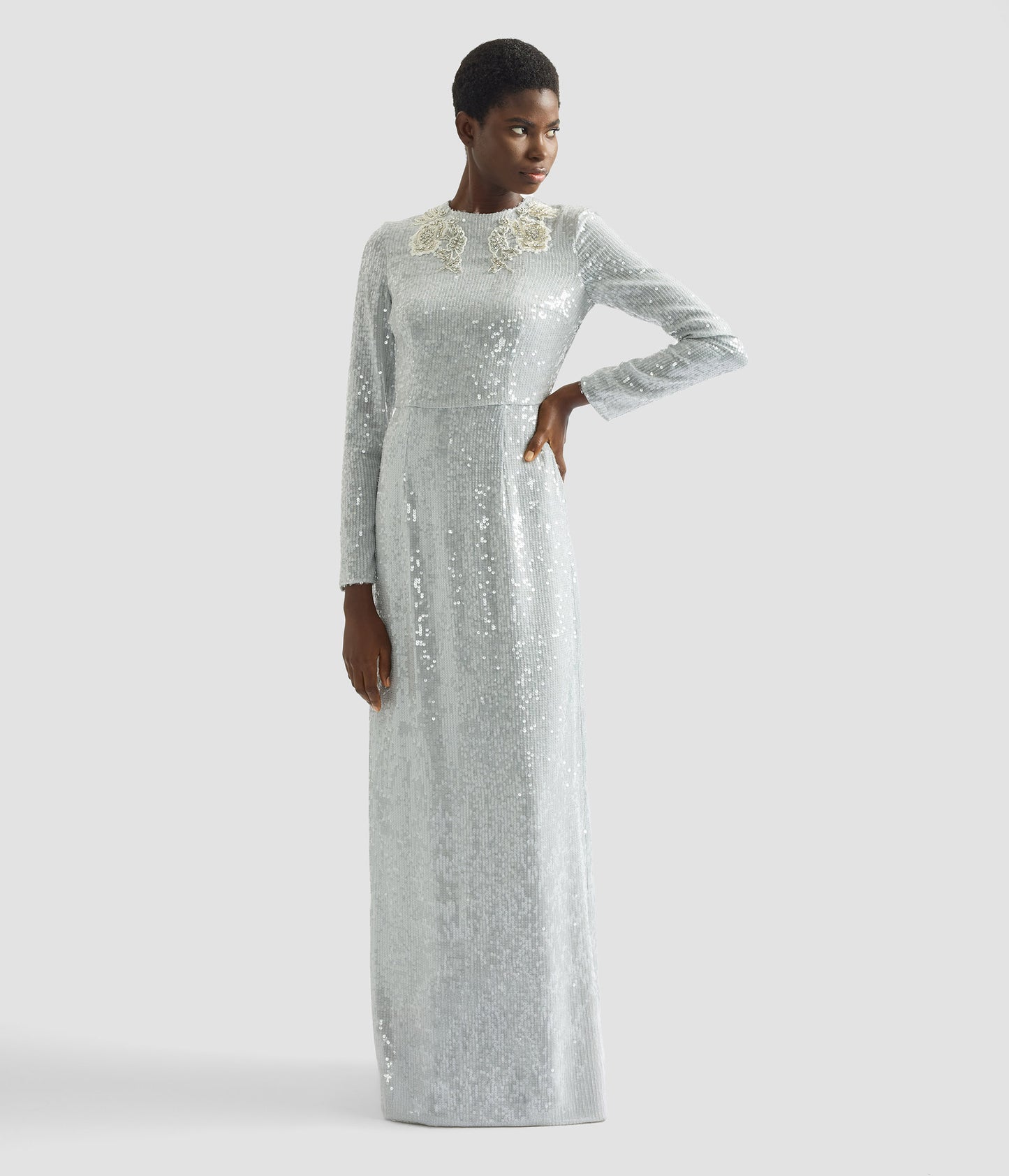 Embellished Sequins Long Sleeve Gown