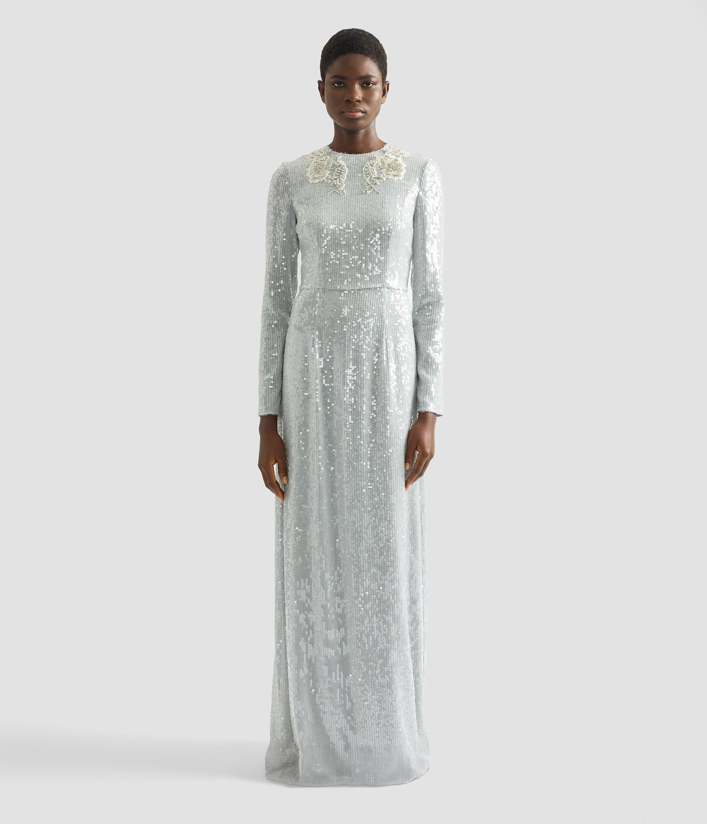 Embellished Sequins Long Sleeve Gown