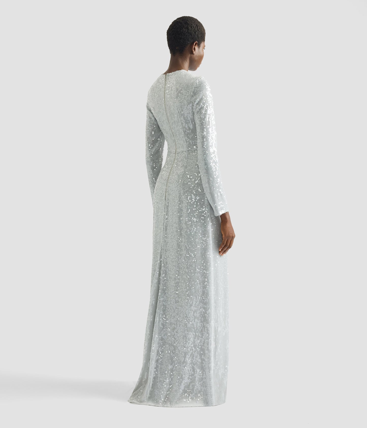 Embellished Sequins Long Sleeve Gown