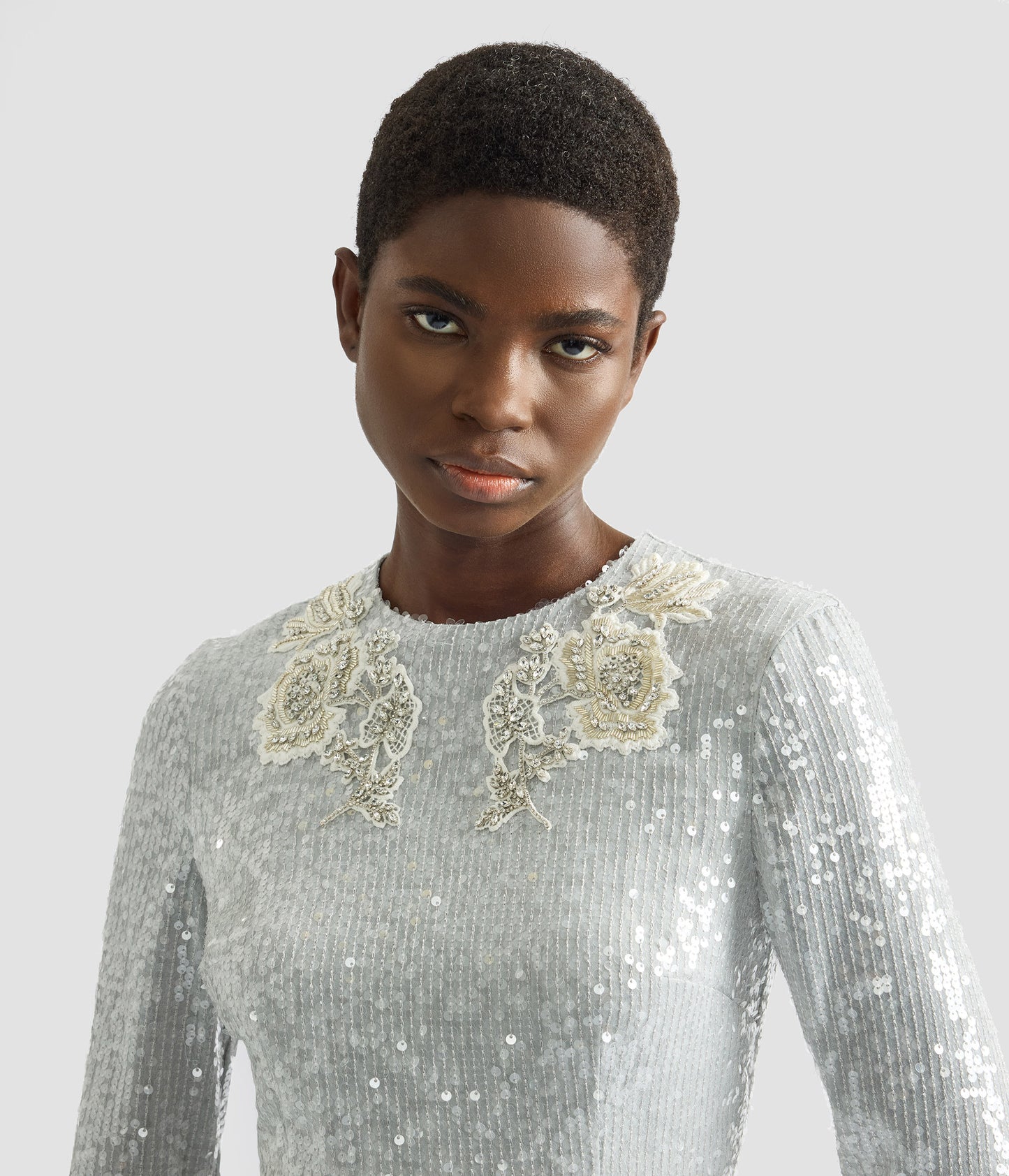 Embellished Sequins Long Sleeve Gown