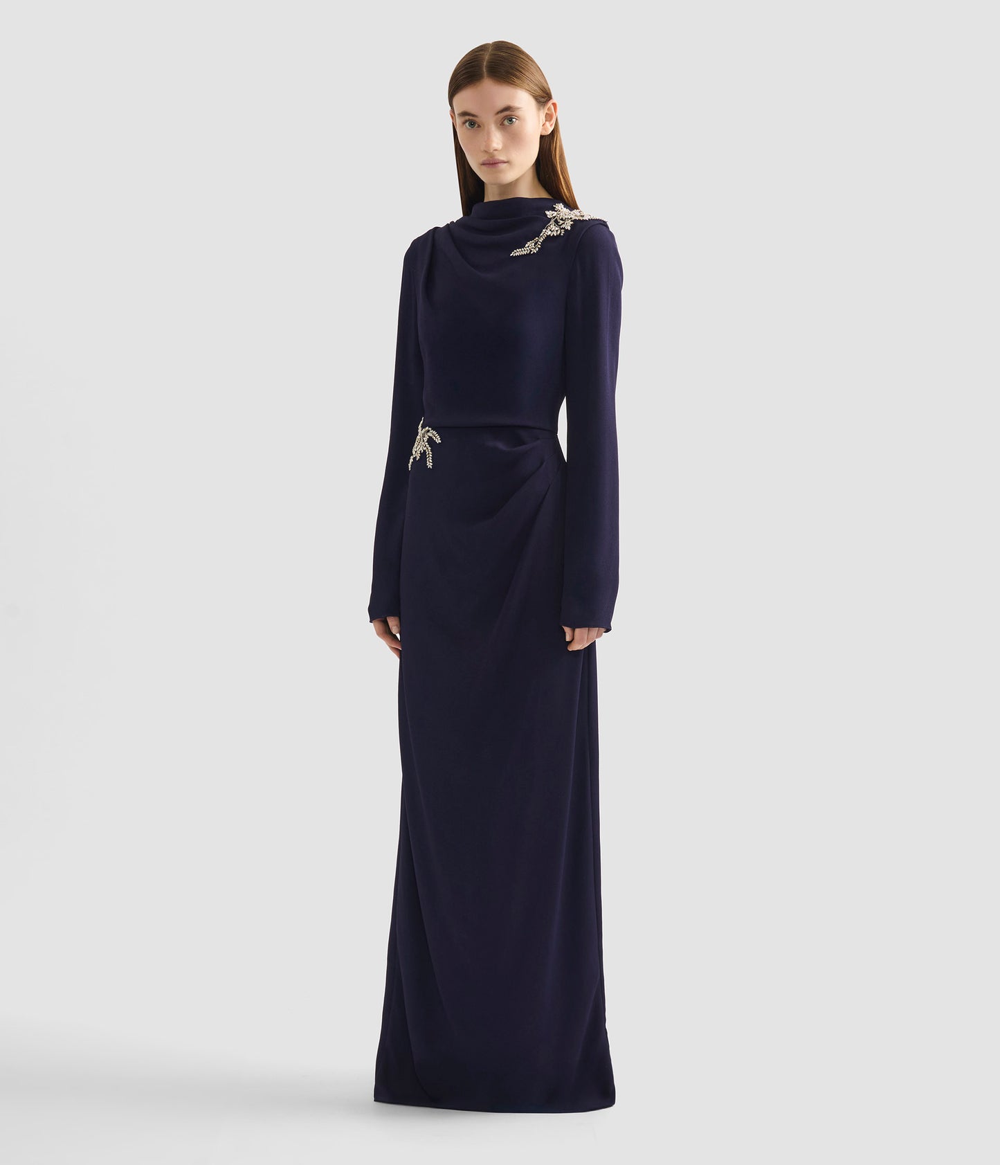 Embellished Sable Long Sleeve Gown