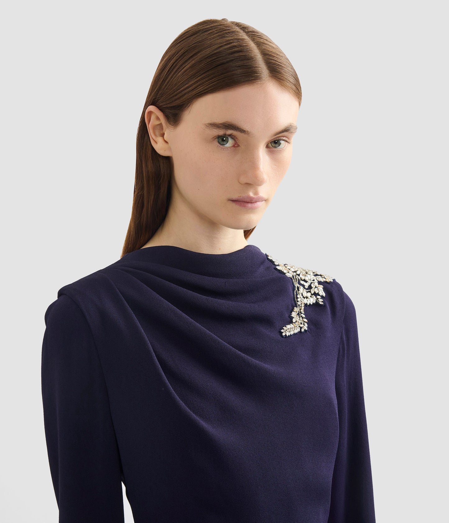 Embellished Sable Long Sleeve Gown