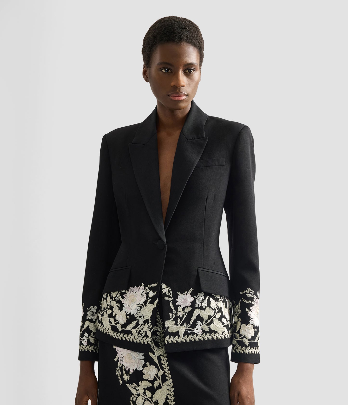 Embroidered Grain De Poudre Fitted Blazer