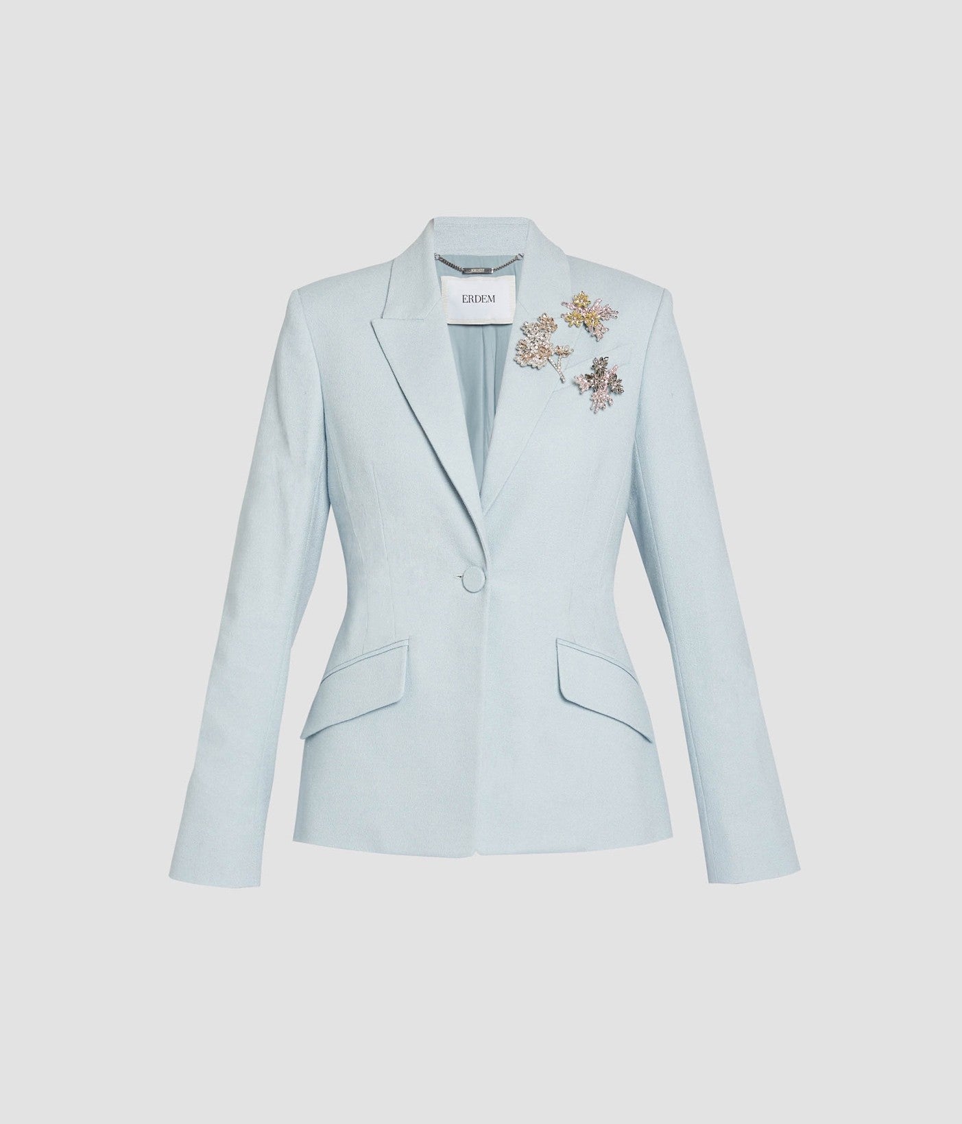 Embellished Crepe Single Breasted Fitted Blazer
