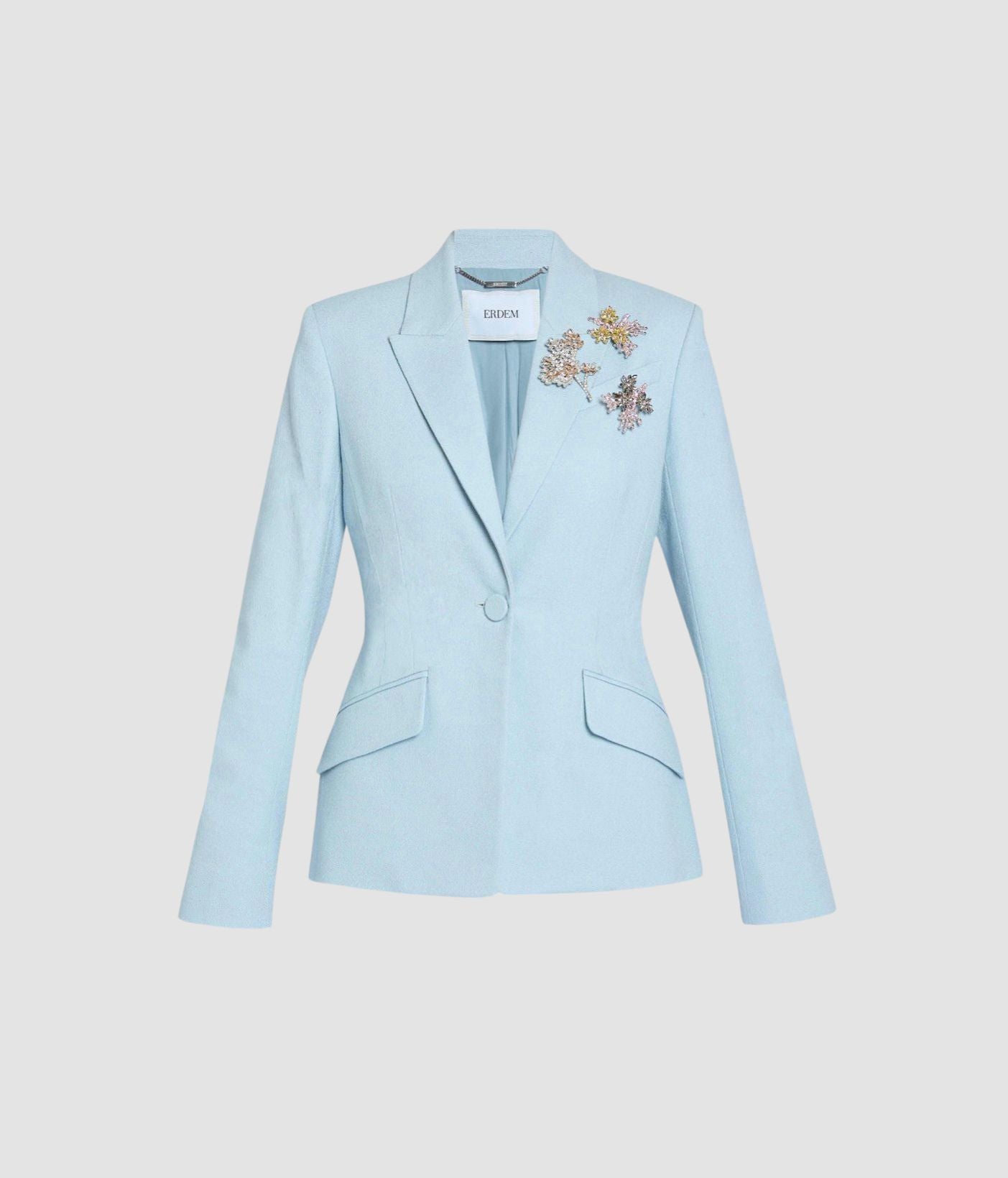 Embellished Crepe Single Breasted Fitted Blazer