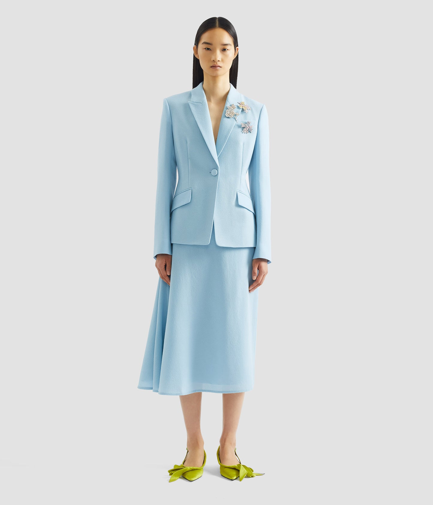 Embellished Crepe Single Breasted Fitted Blazer