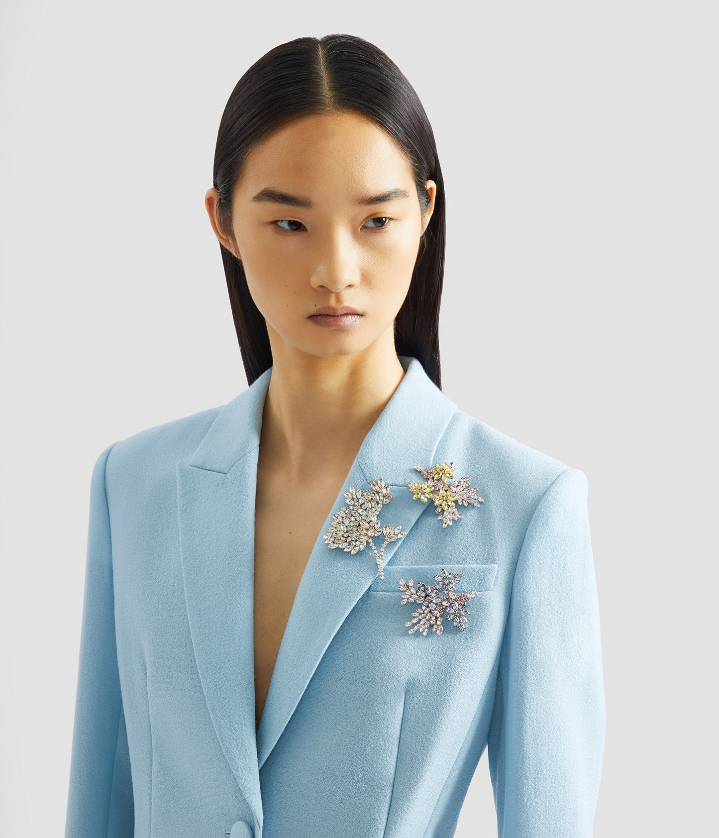 Embellished Crepe Single Breasted Fitted Blazer