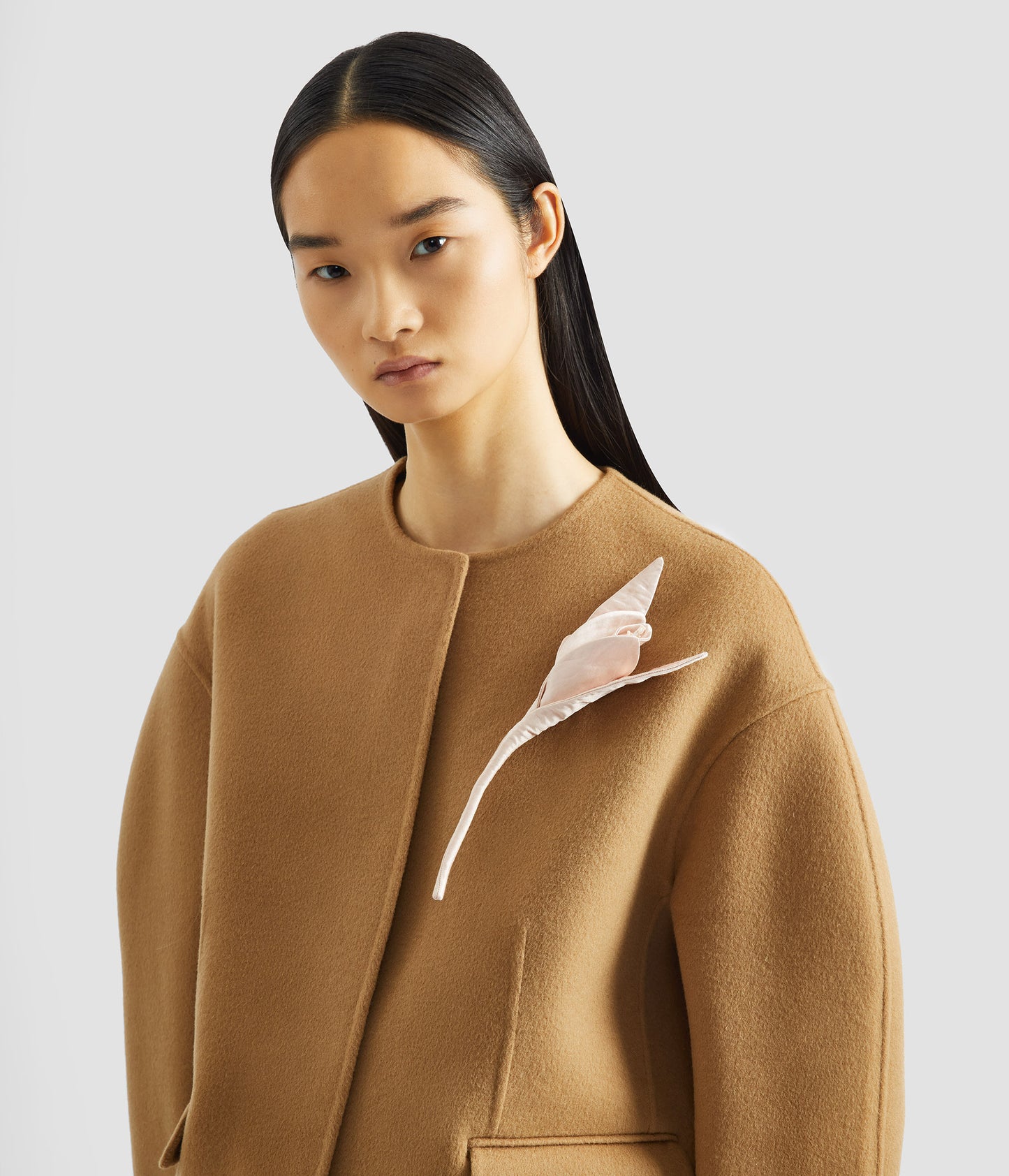 Floral Appliqué Double Faced Cropped Jacket