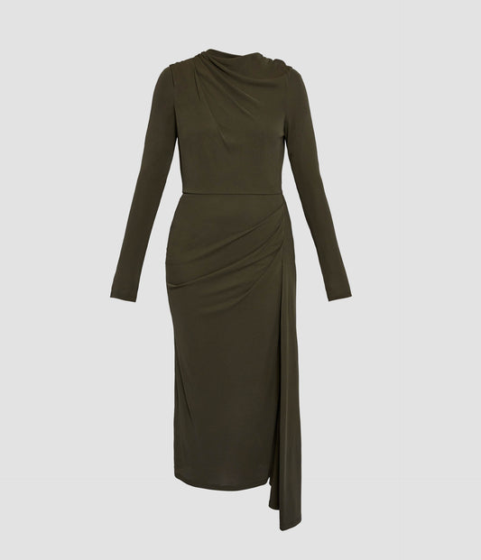 Long Sleeve Draped Midi Dress