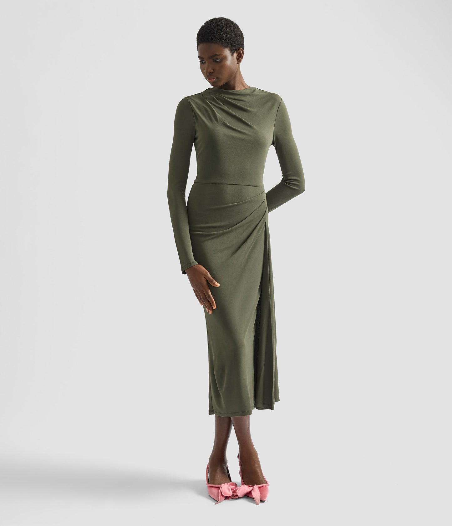 Fluid Crepe Jersey Long Sleeve Midi Dress