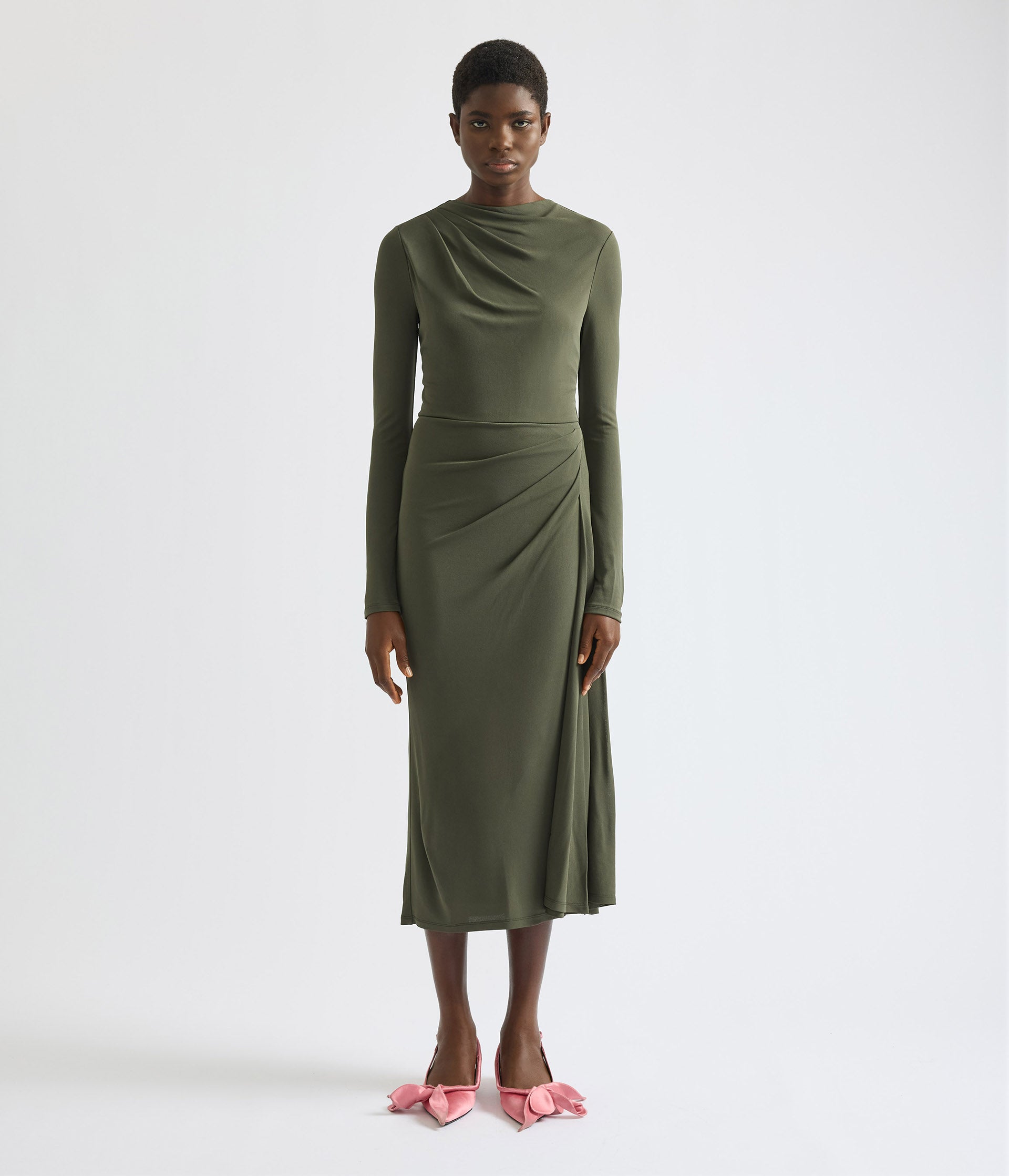 seferina draped long sleeve jersey dress Jersey Draped Maxi Dress with Sleeve Scarf shopaleena