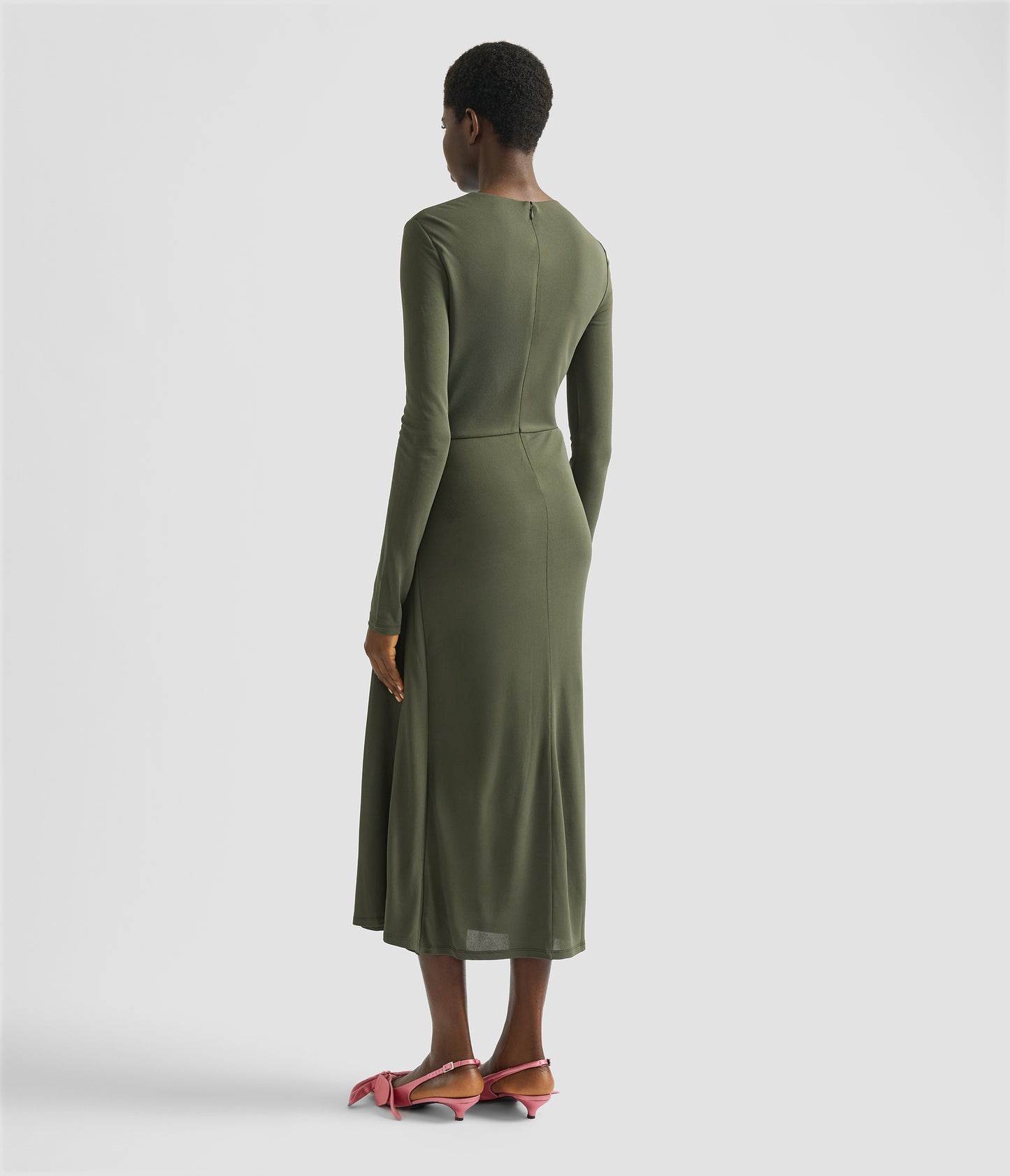 Fluid Crepe Jersey Long Sleeve Midi Dress