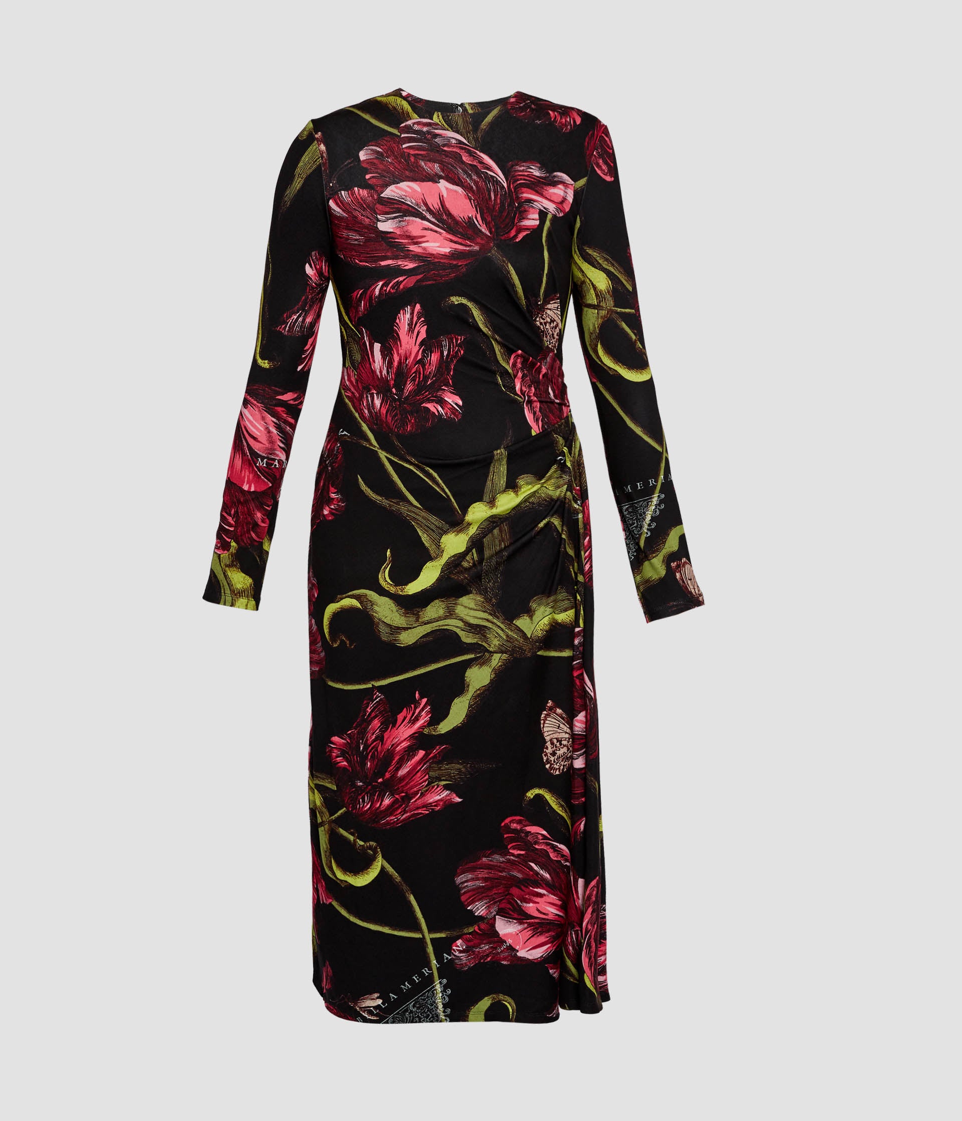 Floral Print Ponte Jersey Long Sleeve Midi Dress