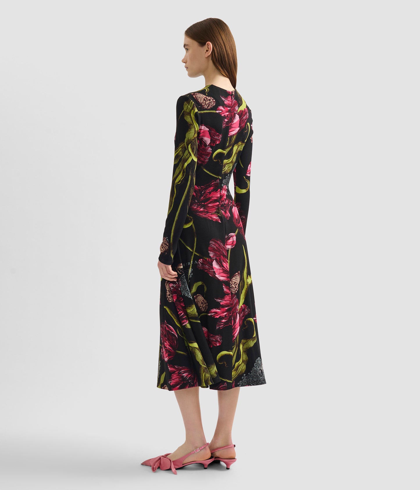 Floral Print Ponte Jersey Long Sleeve Midi Dress