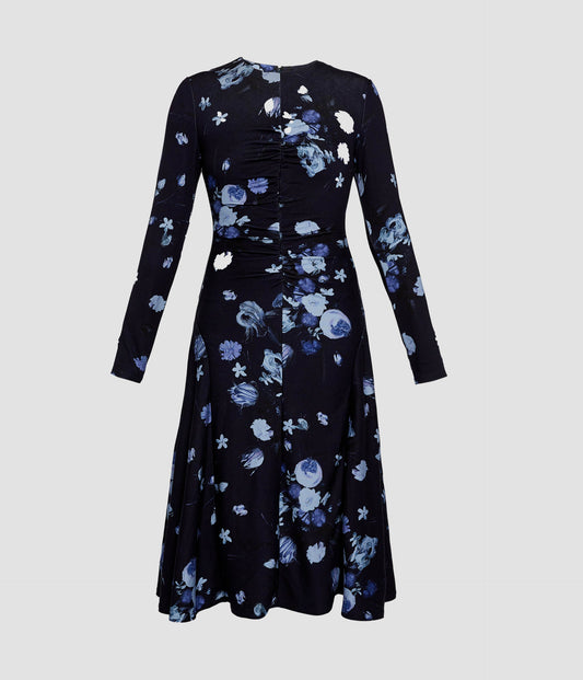Long Sleeve Draped Midi Dress