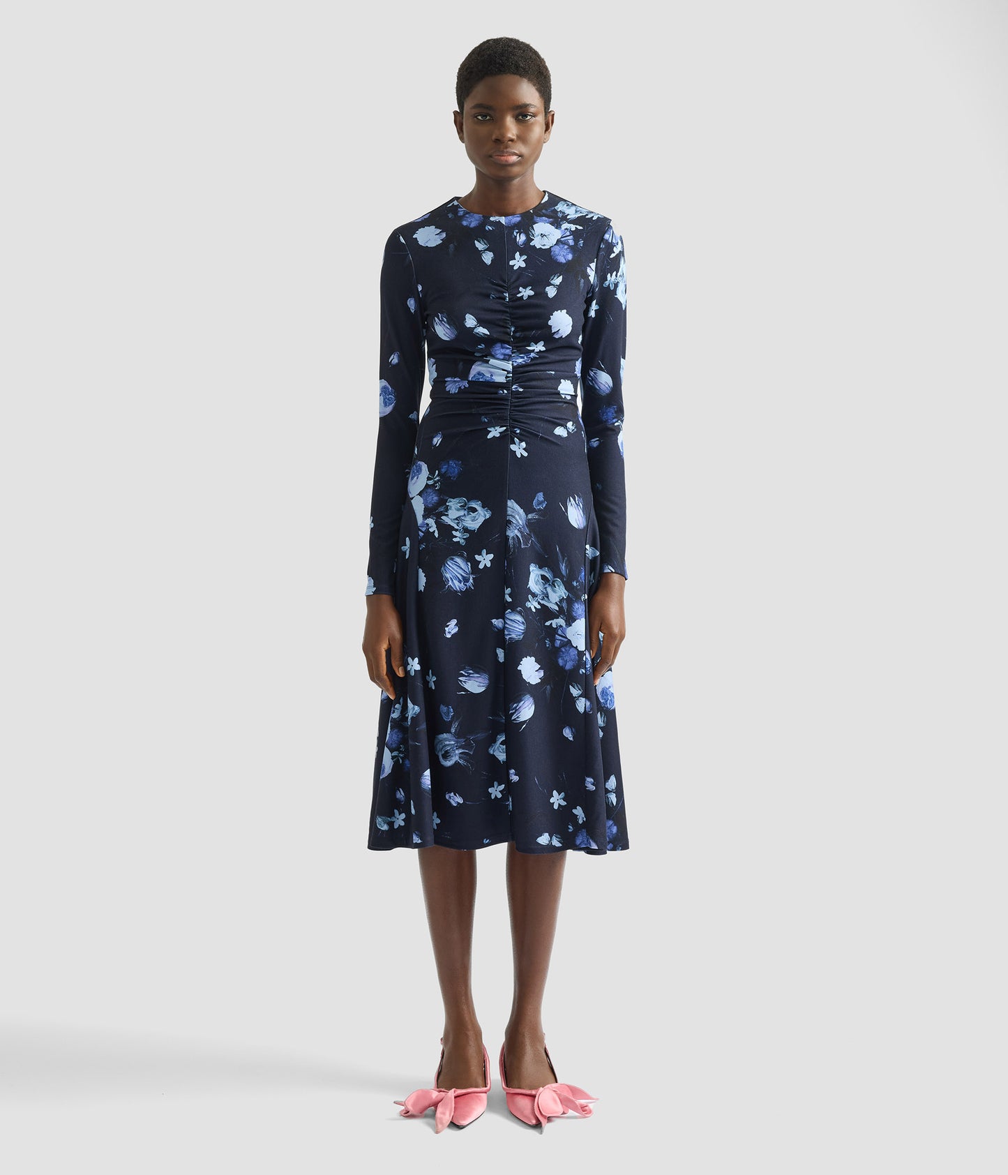Floral Print Ponte Jersey Long Sleeve Midi Dress